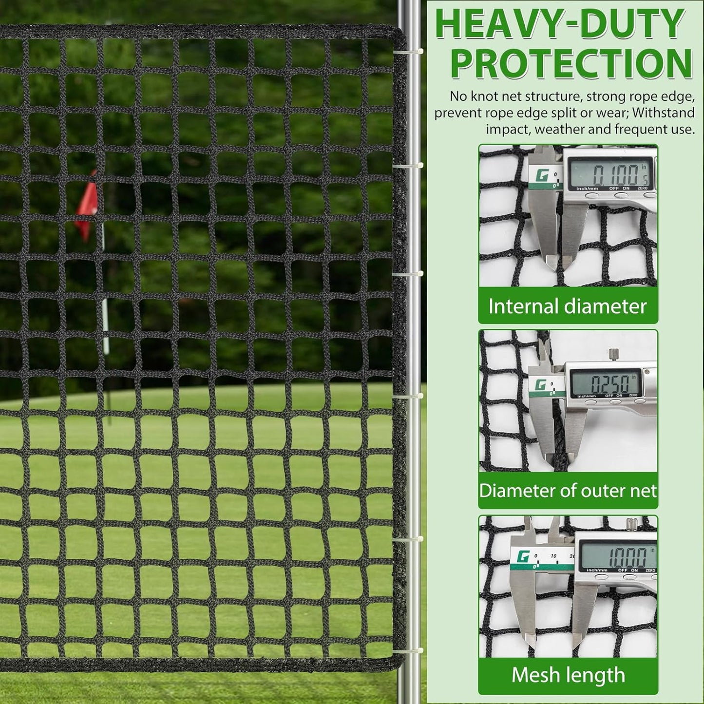 AKOZLIN Heavy Duty Sports Golf Netting Hitting Net 1" Square mesh for Softball,Baseball 10x10ft/10x15ft/10x20ft
