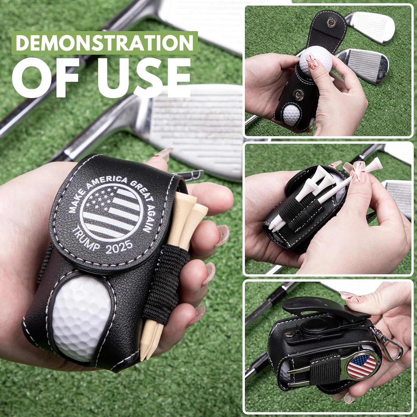 Golf Ball Bag Pouch with Golf Tee Holder Leather Golf Ball Pouch with Belt Clip Golf Ball Bag for Men and Women Storage Gift