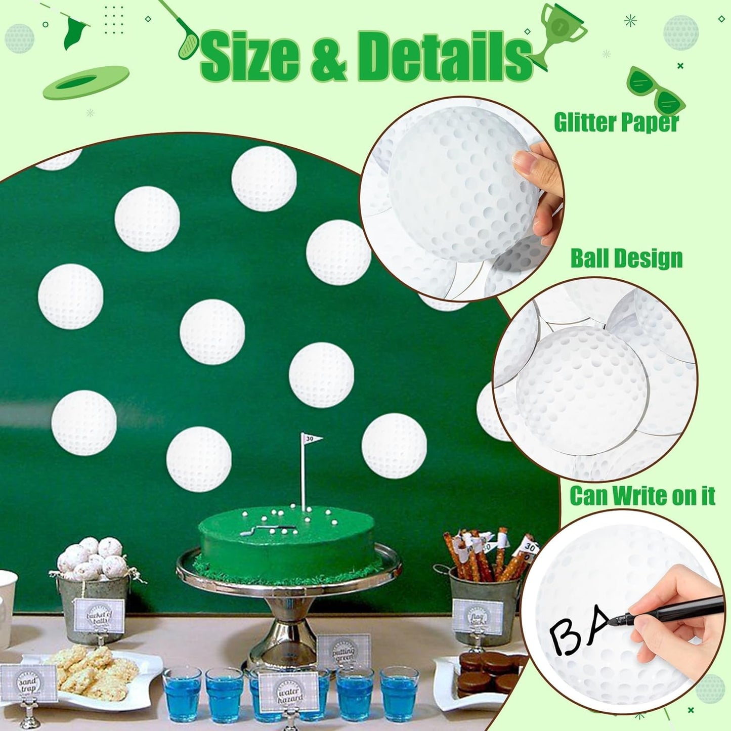 Glitter Golf Cutouts- 100Pcs Sport Ball Cut Outs Bulletin Board Golf Ball Shape DIY Paper Cuts Party Decorations for Sports Theme Par-Tee Time Party Baby Shower Birthday Classroom Game Day Wall Decors