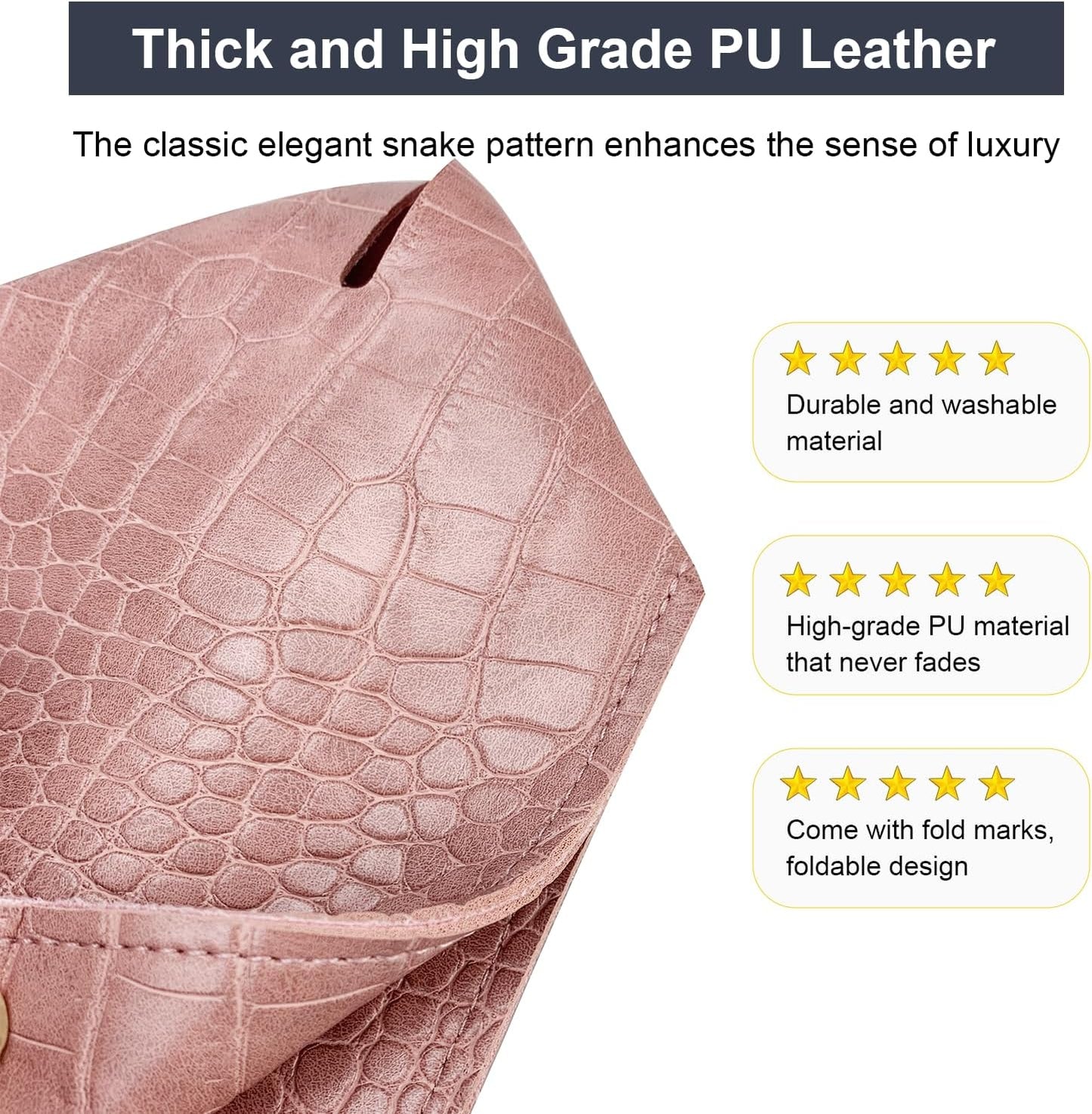 Tissue Box Cover 5X5X5'' PU Leather Tissue Holder Square Tissue Cube Box Organizer for Bathroom Vanity Countertop, Car, Night Stands, Office, Home, Kitchen (SnakePink, 1Pack)