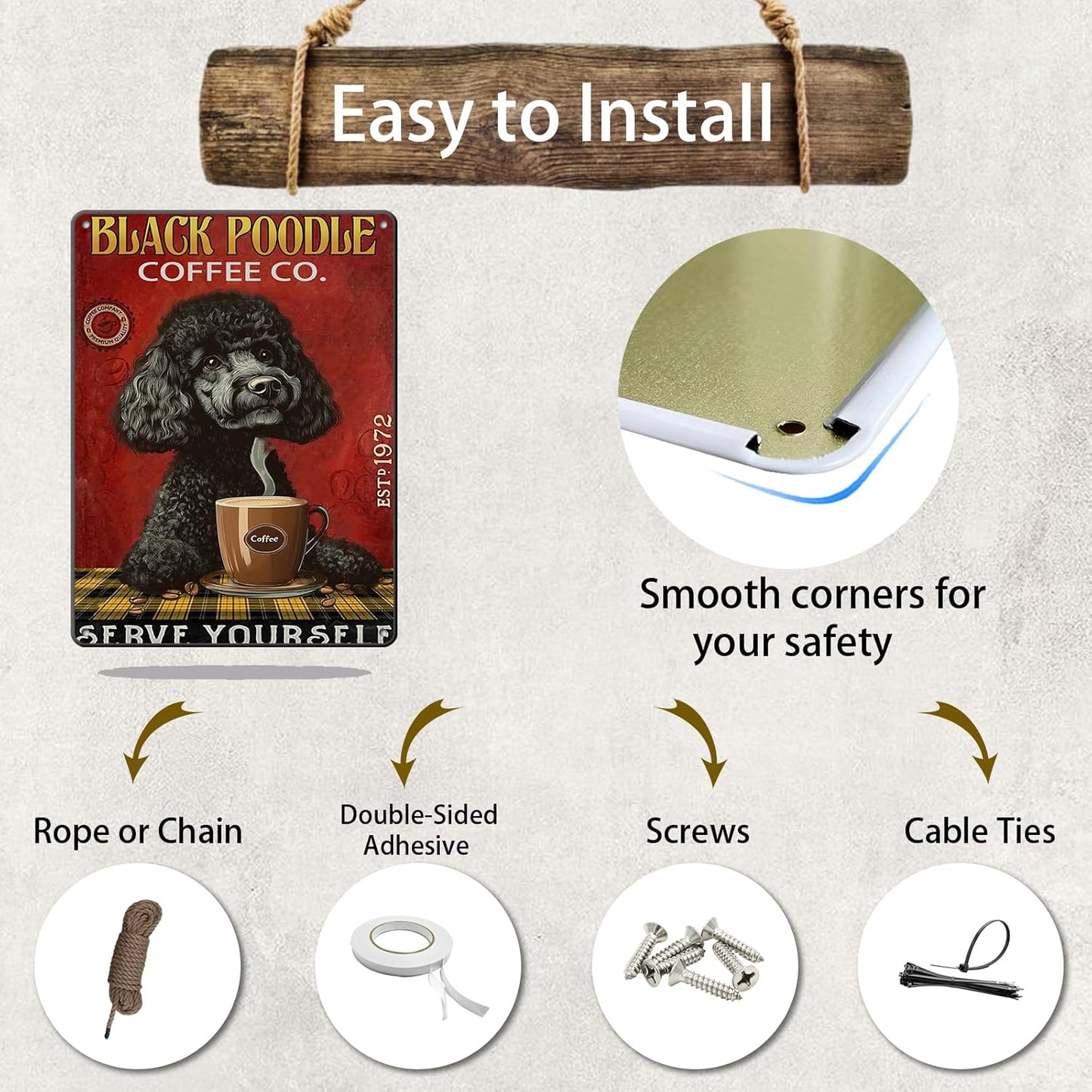 Retro Metal Tin Sign Coffee Company Black Poodle Sign For Outdoor & Indoor Wall Poster Home Bar Shop Decorations Coffee Vintage Sign Gift Poster 12x16 Inch