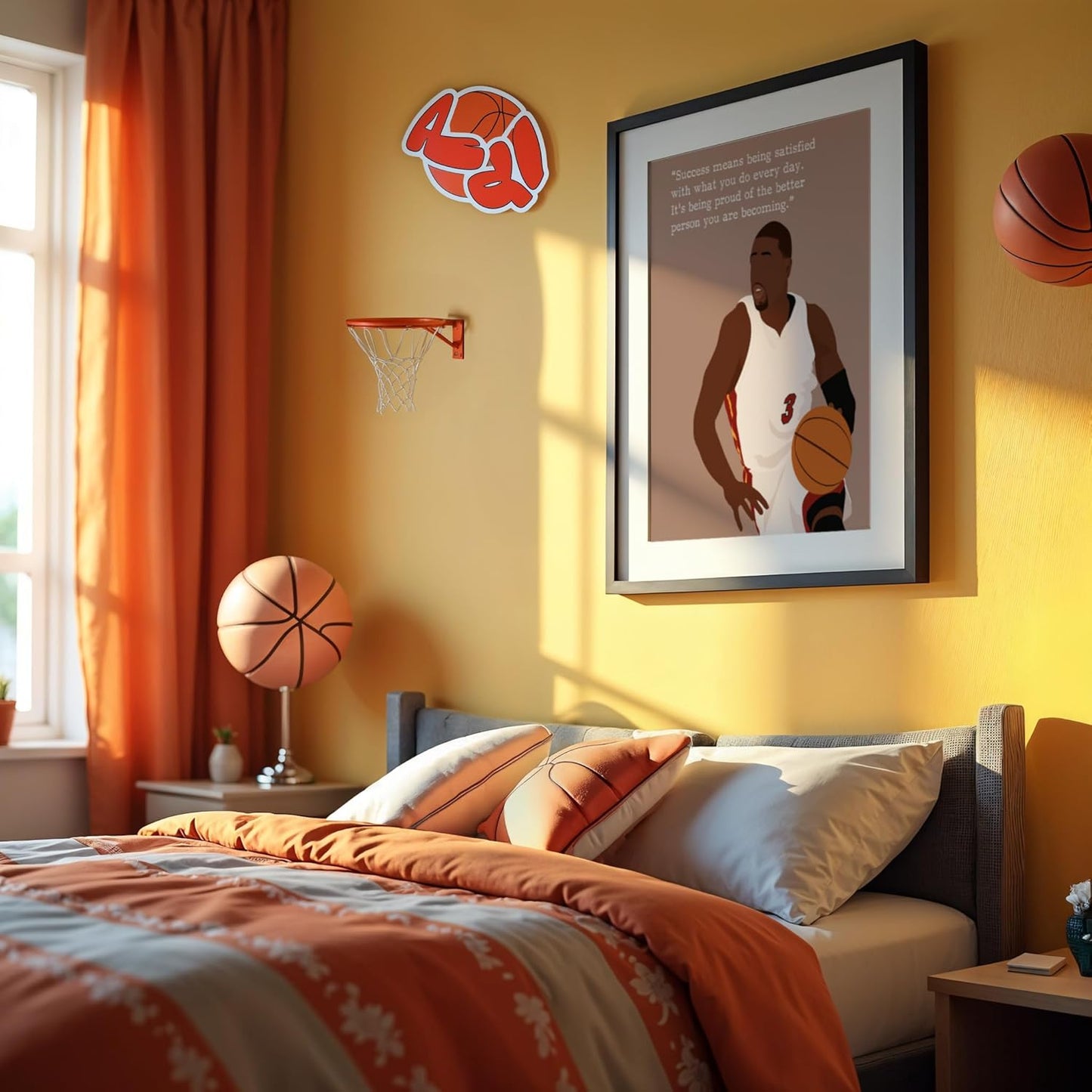 LOLUIS Motivational Basketball Superstar Hand-Drawn Artwork Sport Quote Wall Art Decorations (Unframed 16"x20", Basketball Player 11)