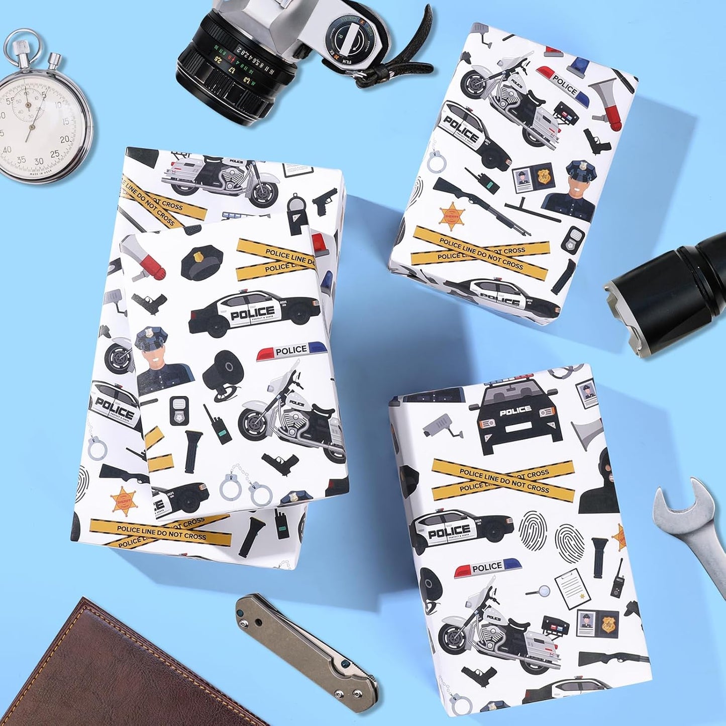 Pineraap Police Wrapping Paper Roll - 17Inch x16.4Feet - Cop Police Theme Gift Wrap for Parties,Birthday,Graduation,Retirement