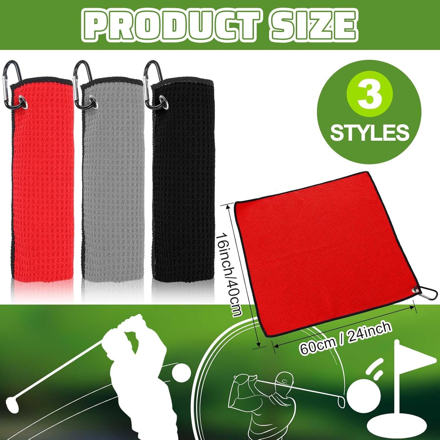 Batiyeer Golf Towels Bulk for Bags 16'' x 24'' Microfiber Waffle Pattern Golf Towels Trifold with Clip for Hiking,Tournament, Yoga