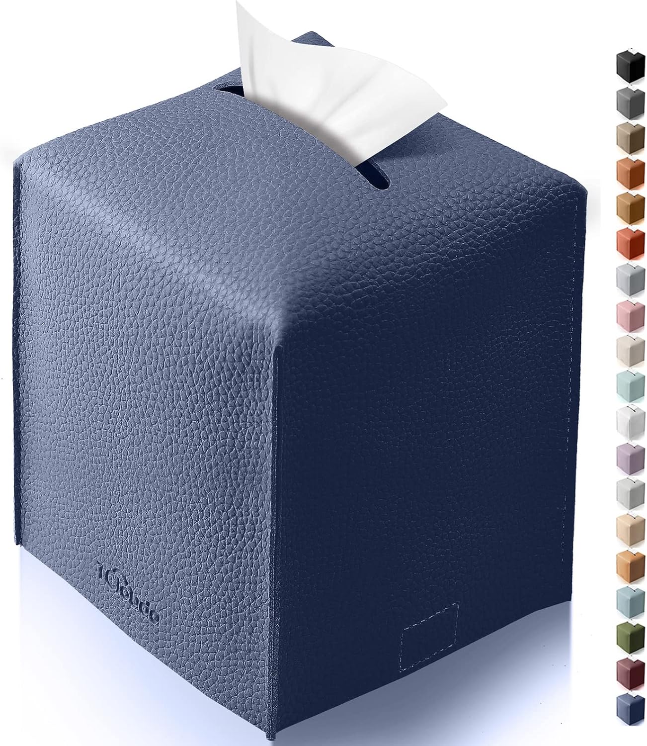 Tissue Box Cover for PU Leather, Modern Simple Solid Color Holder Square Tissue Bag, Ideal for Bathrooms,Office,Car,Outdoor Tent,Dining Table,5"X5"X5", Single Navy Blue