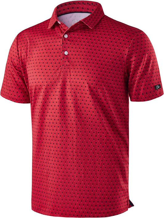Obla Mens Golf Polo Shirts Short Sleeve Dry Fit Performance Moisture Wicking Casual Print Collared Golf Shirts for Men