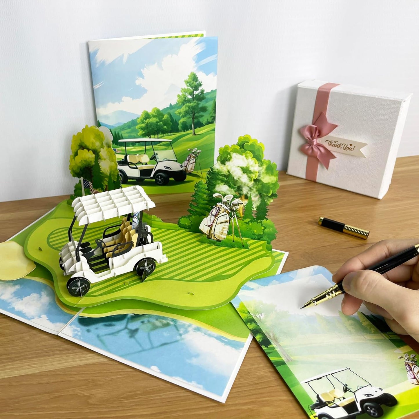 3D Golf Cart Popup Card - Handmade Paper Art for Birthday, Anniversary, Christmas, Father’s Day - Unique Greeting Card Gift for Him, Her, Mom, Dad, Son, Daughter, Husband, Boyfriend, Golfer