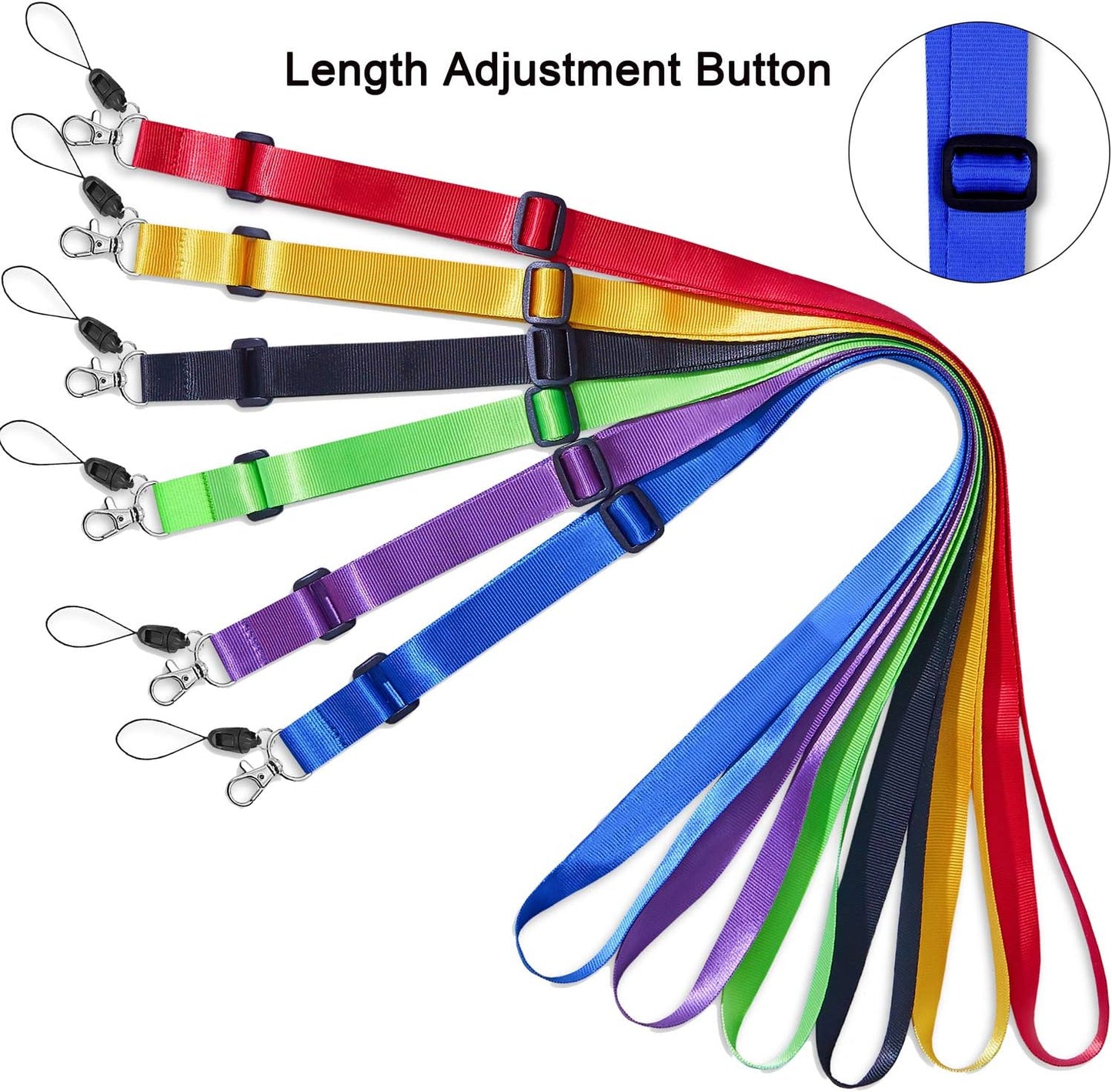 AMUU 6 Pack Lanyard Adjustable 6 Colors Extend Length For ID Badges Holder,Women,Men,Keys,Cruise,Ship Name Tag Holder,Blue,Purple,Green,Black,Yellow,Red