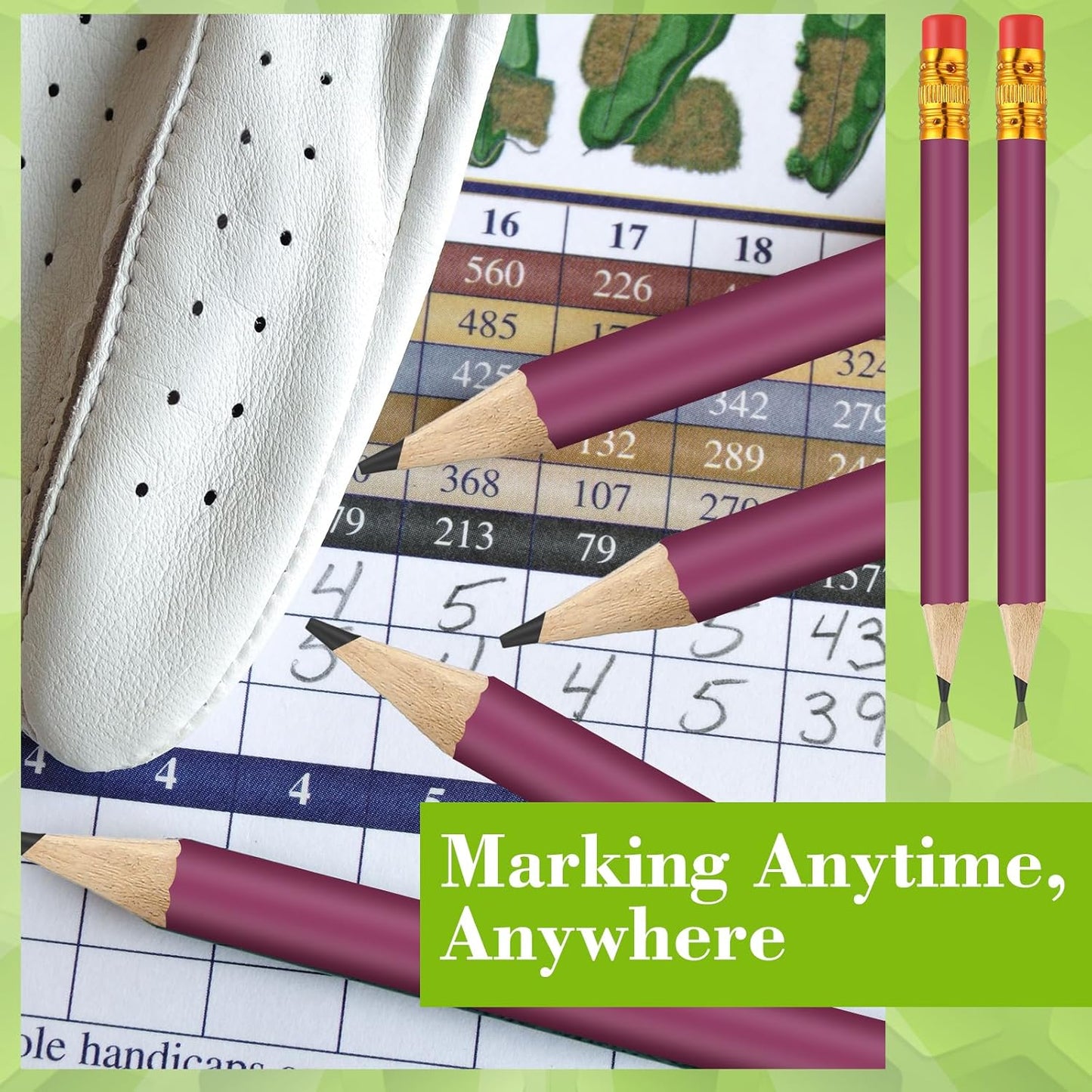 50 Pcs 4 Inch Mini Golf Pencils with Erasers Bulk Pack of Wooden Pencils for Parties Weddings School and Offices (Purple)