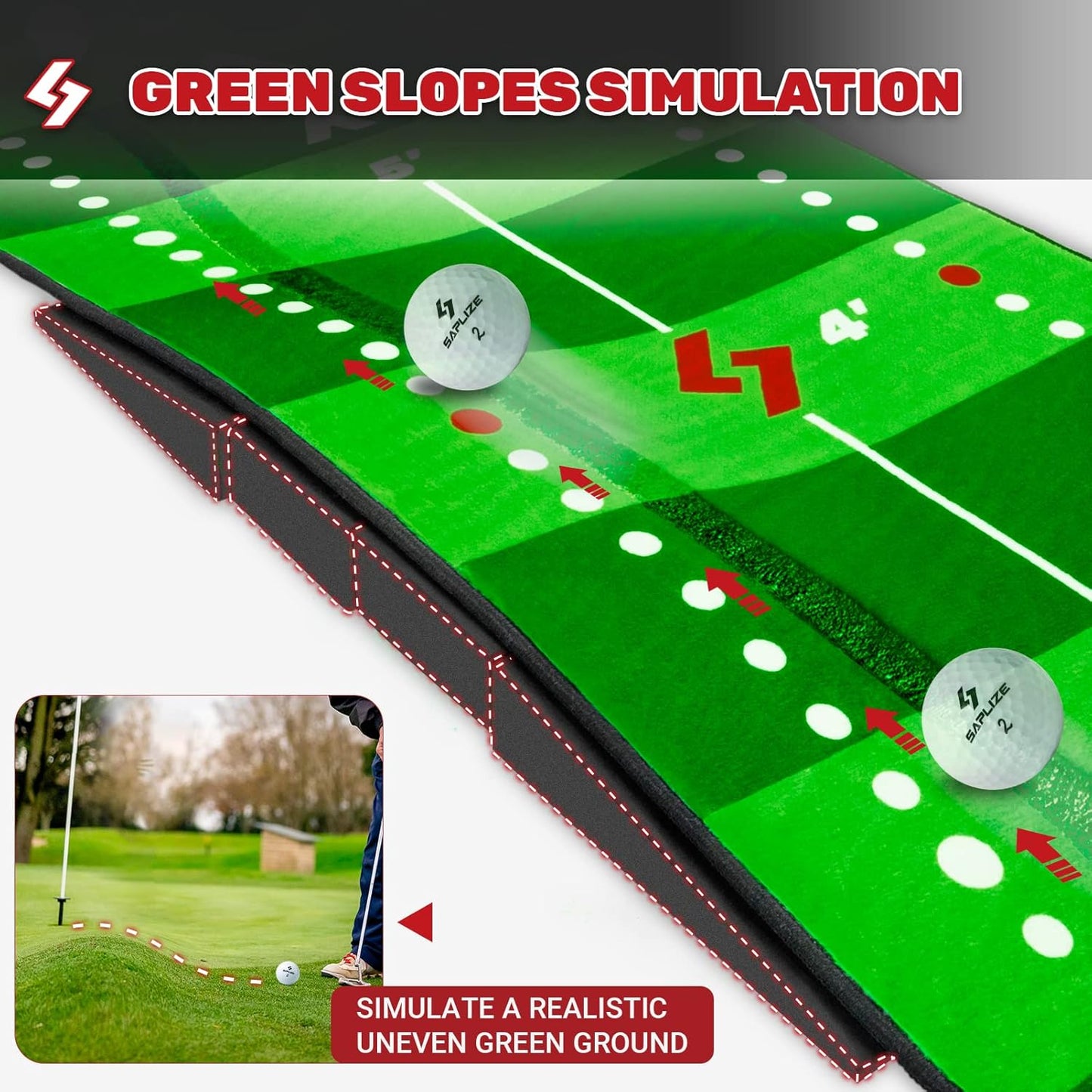 SAPLIZE Golf Putting Mat/Putting Green Mat - Adjustable Slope, Trajectory Tracking & Pong Game Modes | Indoor & Outdoor Use