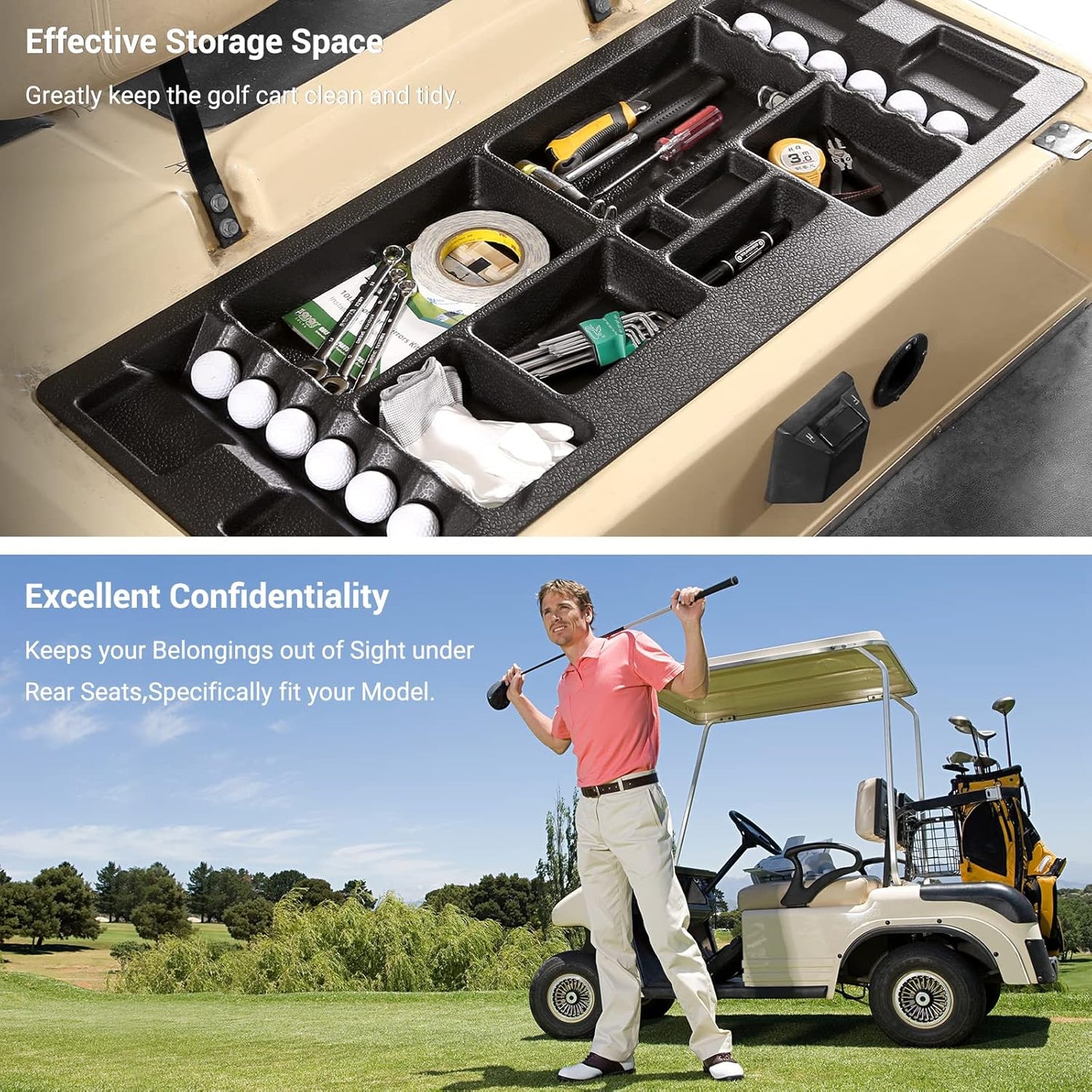 10L0L Golf Cart Under Seat Storage Tray Fits EZGO TXT, RXV, Club Car DS, Club Car Precedent, Yamaha G29, Electric Vehicle with Original Trojan Battery Underseat Organizer Container Holder Plate