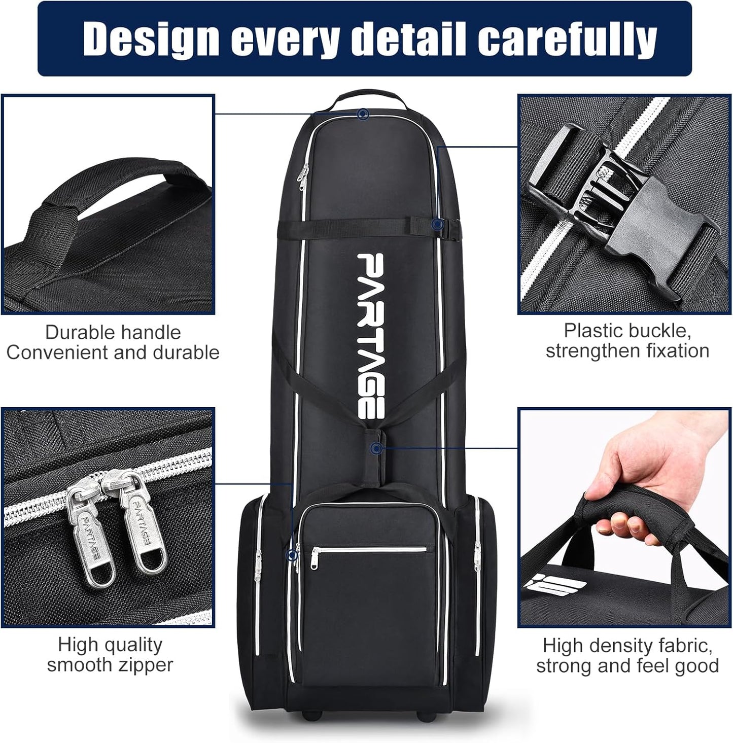 Partage Golf Travel Bag with Wheels,Golf Travel Case for Airlines -Black