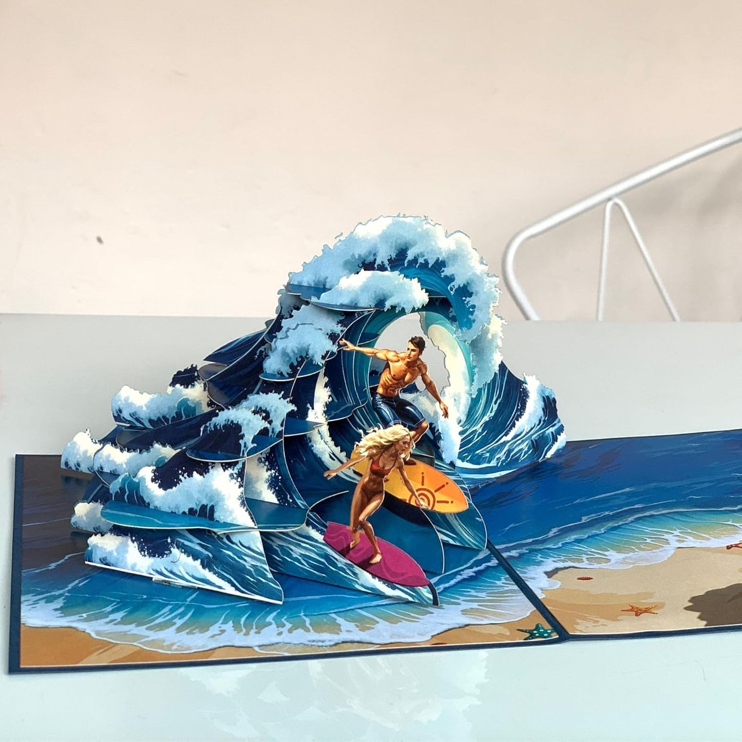 Pop Up Greeting Card, Surfing Gift, Thank You, Birthday Present, Love Couple Surfing, Outdoor, Nature Sport, Summer, Camping, Beach, Holiday, Vacation