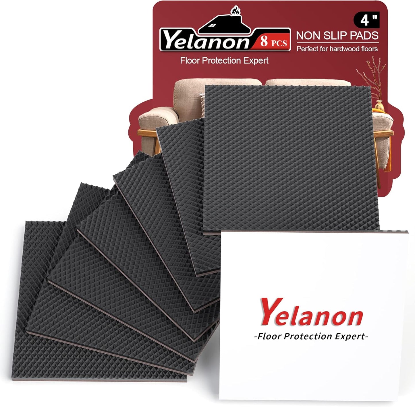 Yelanon Non Slip Furniture Pads -8pcs 4" Furniture Grippers Hardwood Floors, Non Skid for Furniture Legs,Self Adhesive Rubber Furniture Feet, Anti Slide Floors Protectors for Keep Couch Stoppers