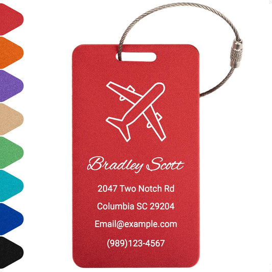 Personalized Luggage Tags for Suitcases Custom Metal Name Tags for Backpacks Bags Travel - Vertical (Red)