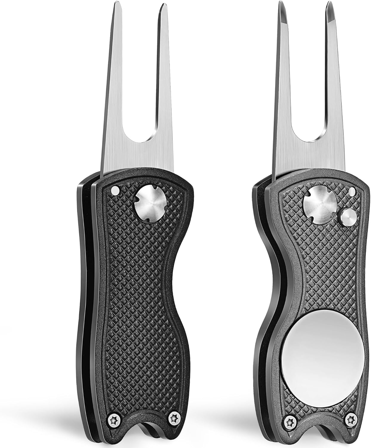 Mile High Life Golf Divot Repair Tool, All Metal Foldable Divot Tool with Pop-up Button & Magnetic Ball Marker, 2-6 Pack