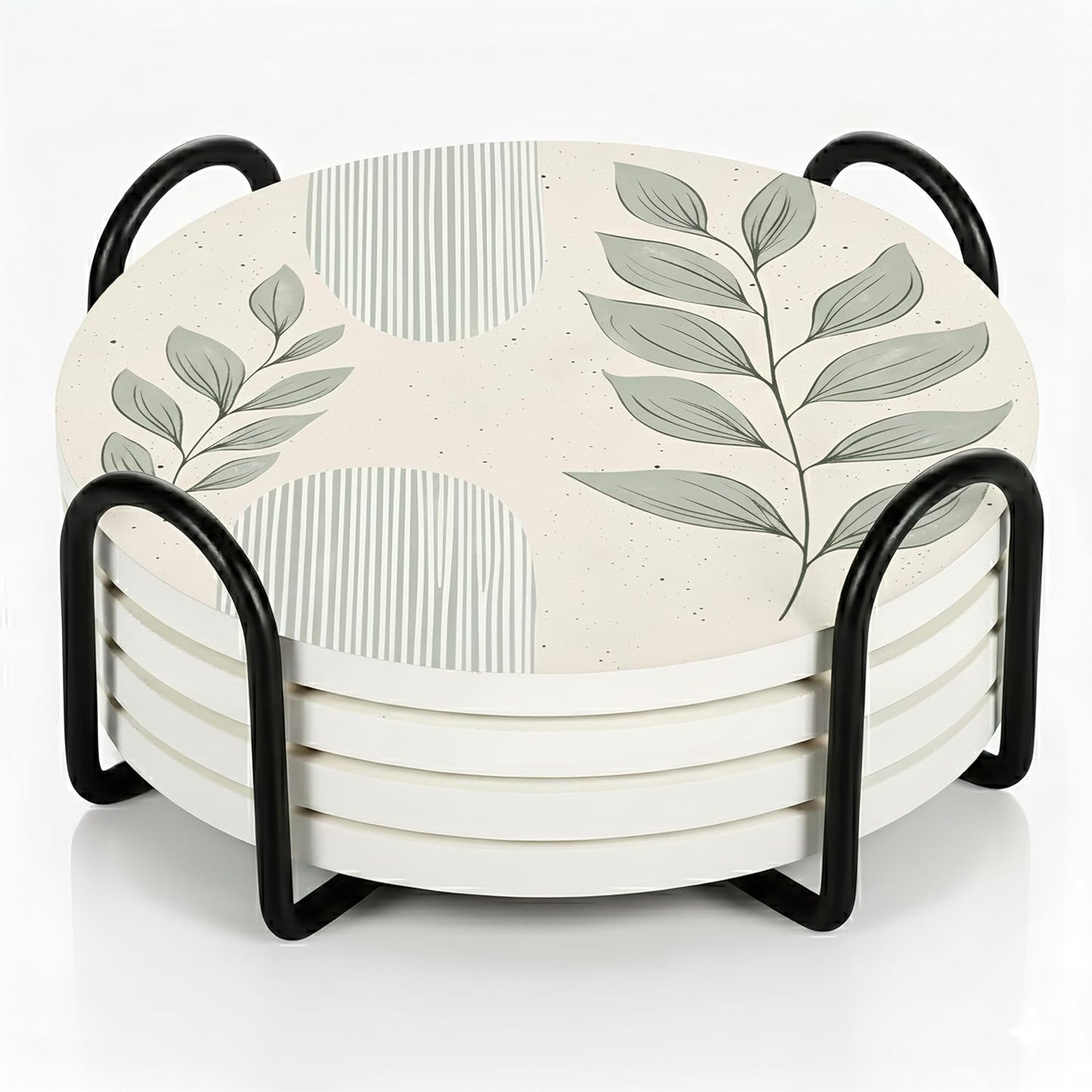 VEYRO Coasters Set of 4 for Drinks – Absorbent Ceramic Stone Drink Coasters with Cork Backing for Coffee Table & Desk, Modern Boho Look Cup Coaster Set, Housewarming Gift for New Home