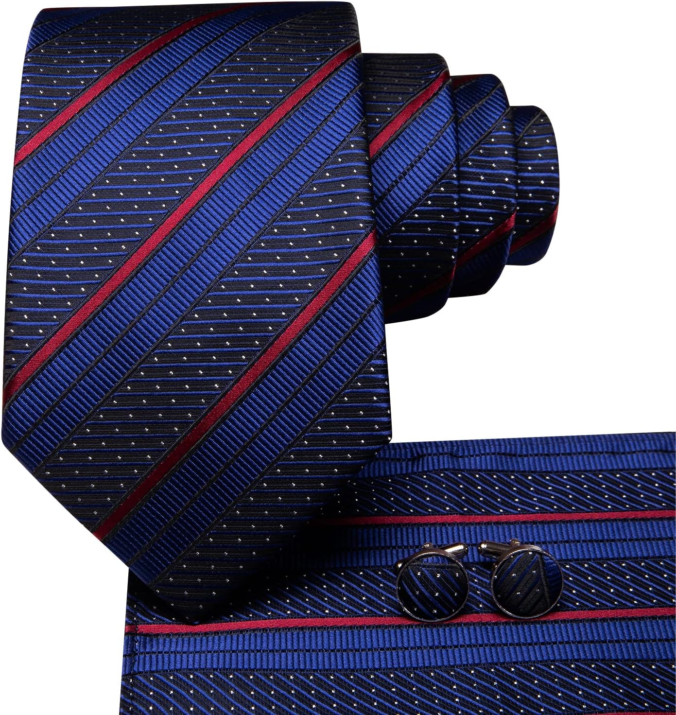 Dubulle Mens Paisley Striped Tie WOVEN Necktie for Men and Handkerchief Cufflinks Set Wedding Formal Business