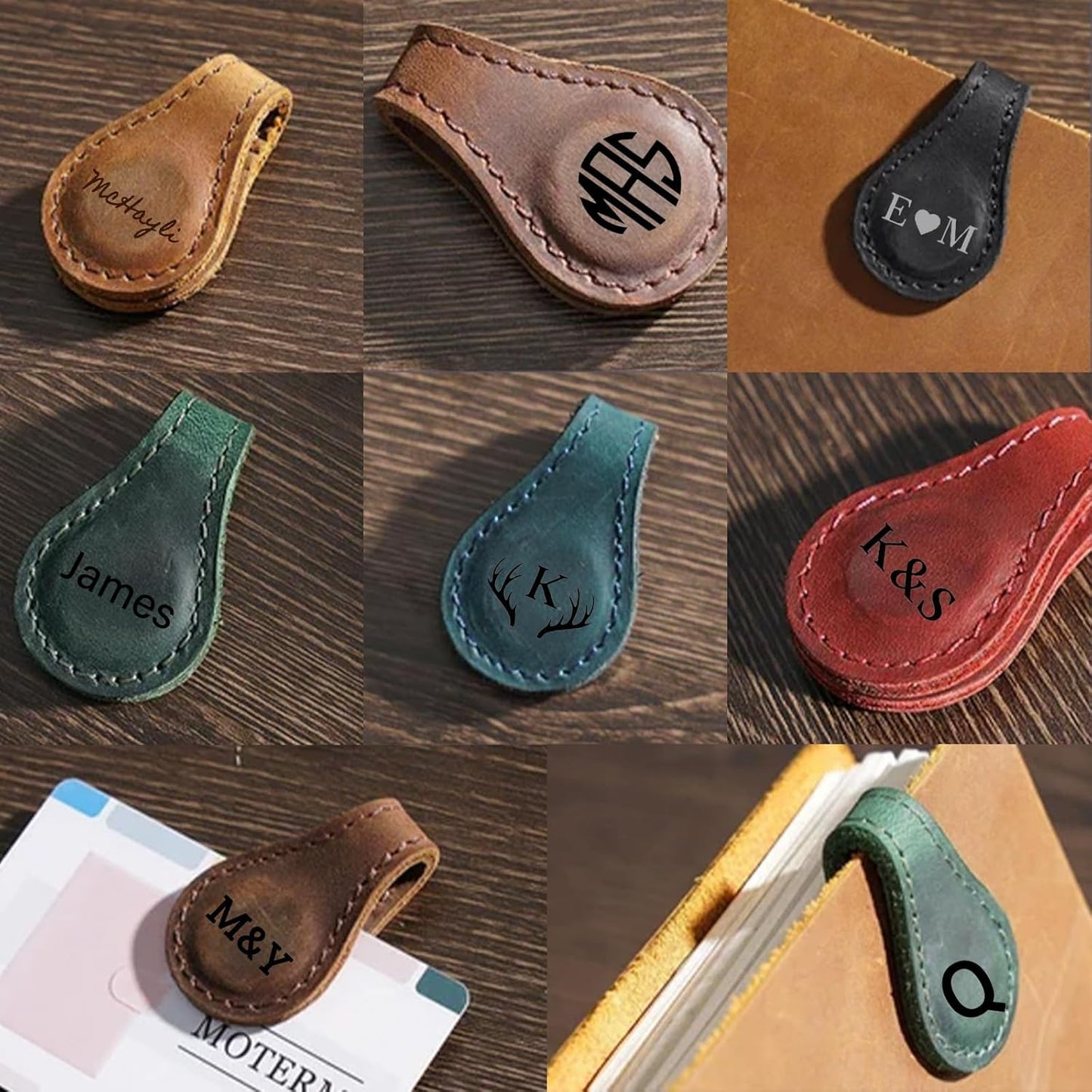 Custom Leather Magnetic Bookmarks Personalized Vintage Engraved Name Initials Text Book Marker Clips Customized Gifts for Readers Kids Book Lovers Classmate (Customizable)