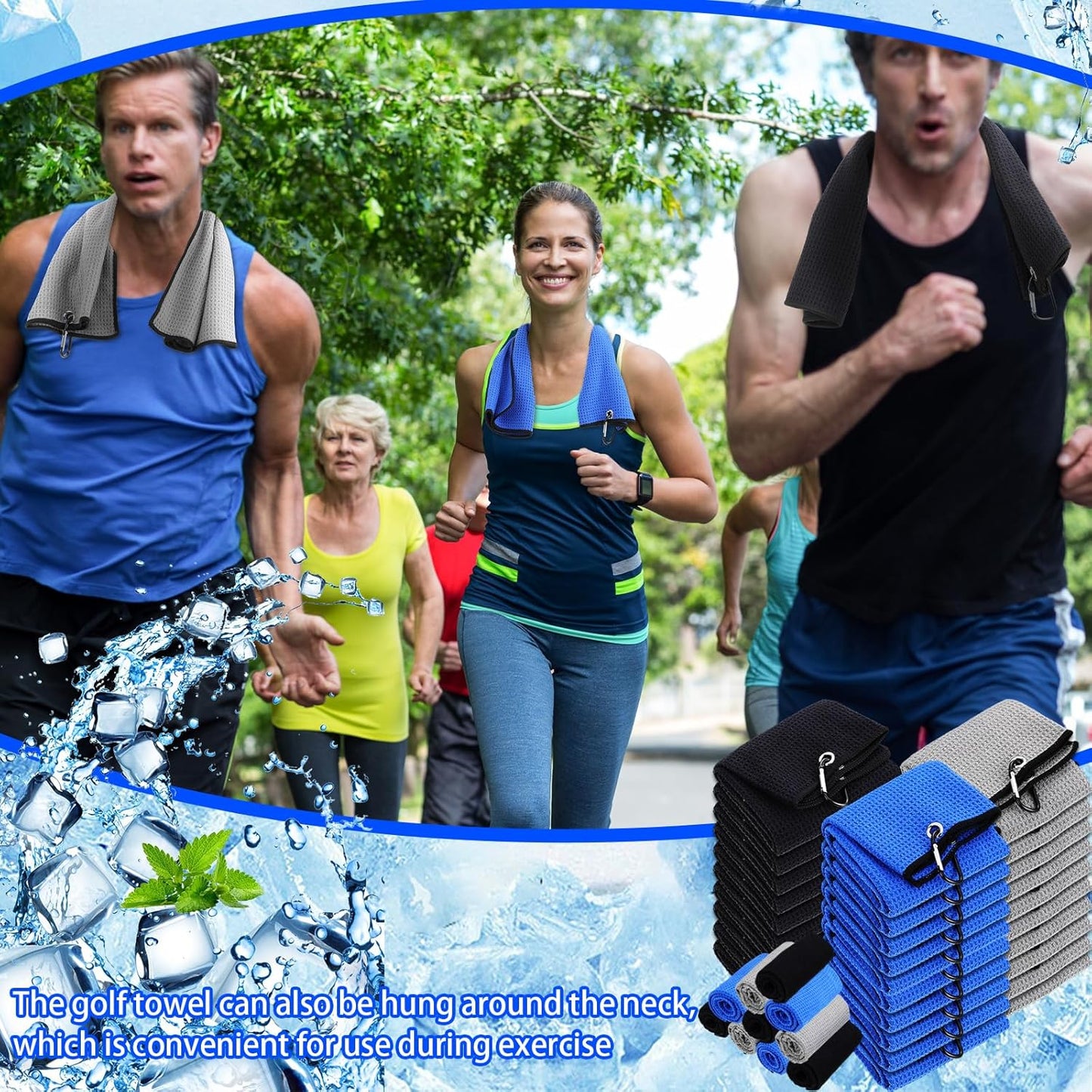 Batiyeer Golf Towels Bulk for Bags 16'' x 24'' Microfiber Waffle Pattern Golf Towels Trifold with Clip for Hiking,Tournament, Yoga