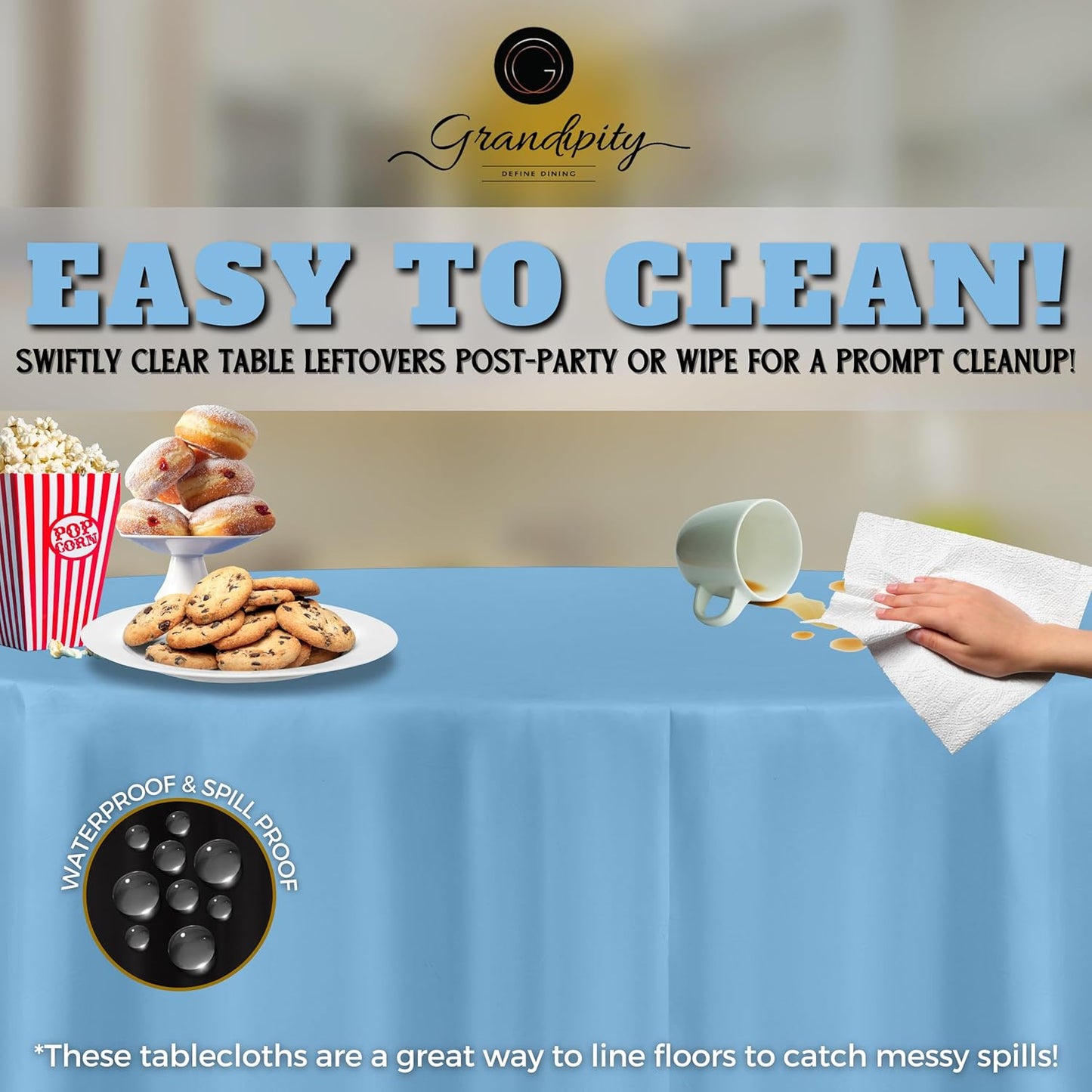 Grandipity 12 Pack Premium Disposable Plastic Tablecloth 84" Inch Decorative Round Table Cover - Sky Blue