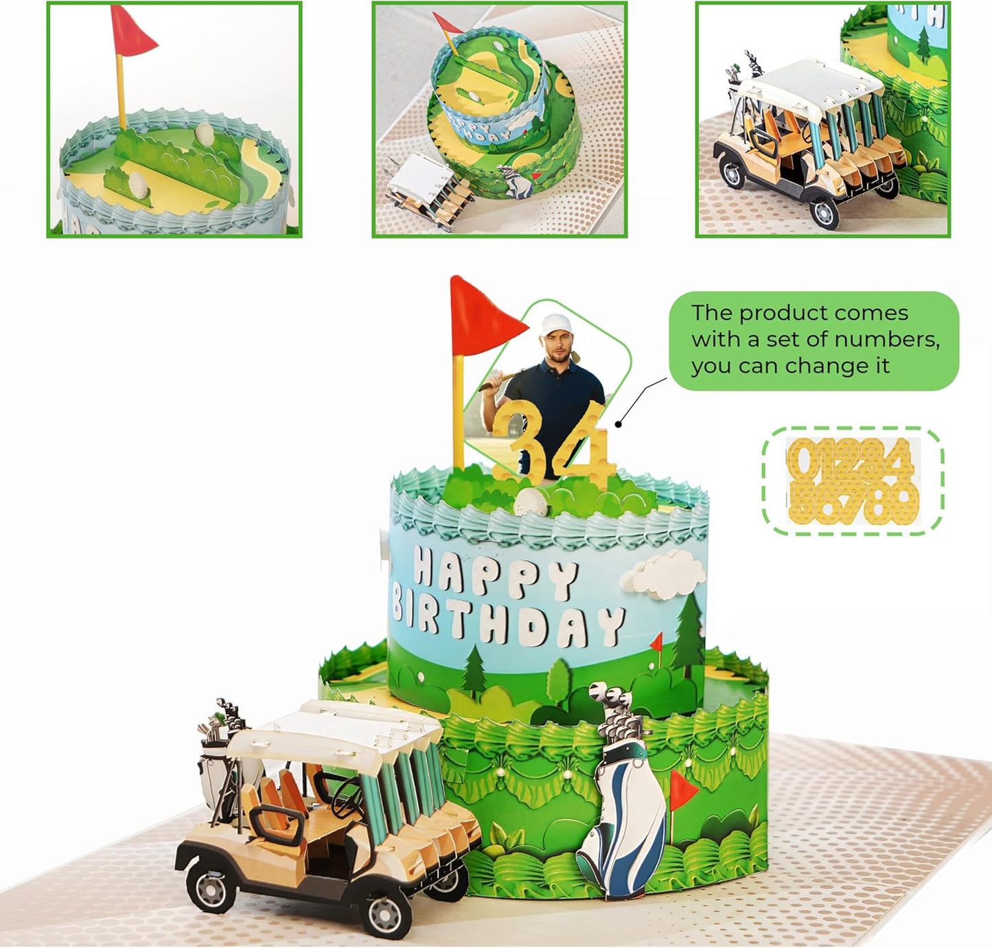 Golf Birthday Card - 3D Personalized, Funny, Handmade Birthday Card for Dad - Father's Day Pop Up Card for Golfers, Pap, Boss, Grandpa, Golf Men Husband from Daughter, Wife