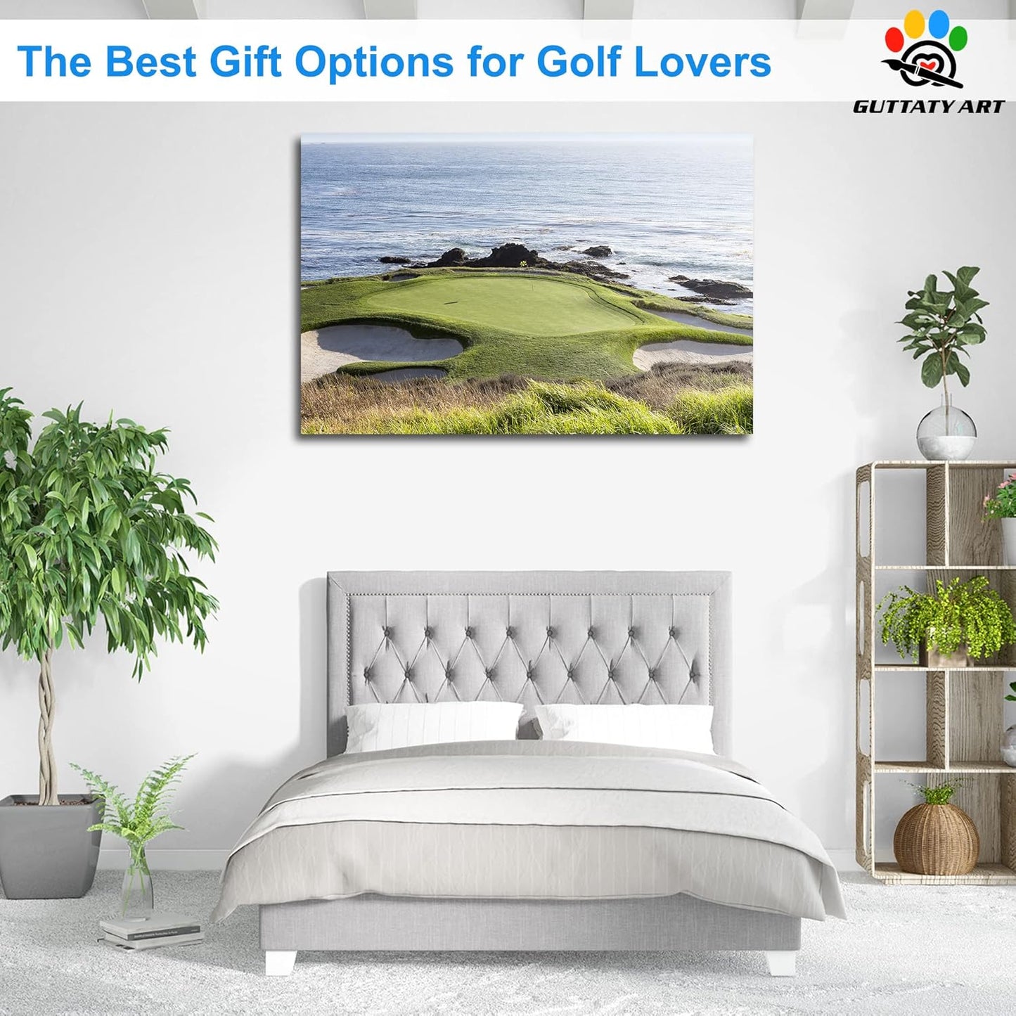 Pebble Beach Golf Course Canvas Wall Art, Modern Pebble Golf Links Picture for Living Room Wall Decor, Golf Poster Prints for Gym Home Decor, Framed Artwork for Office Bathroom Decor 32x48 Inches