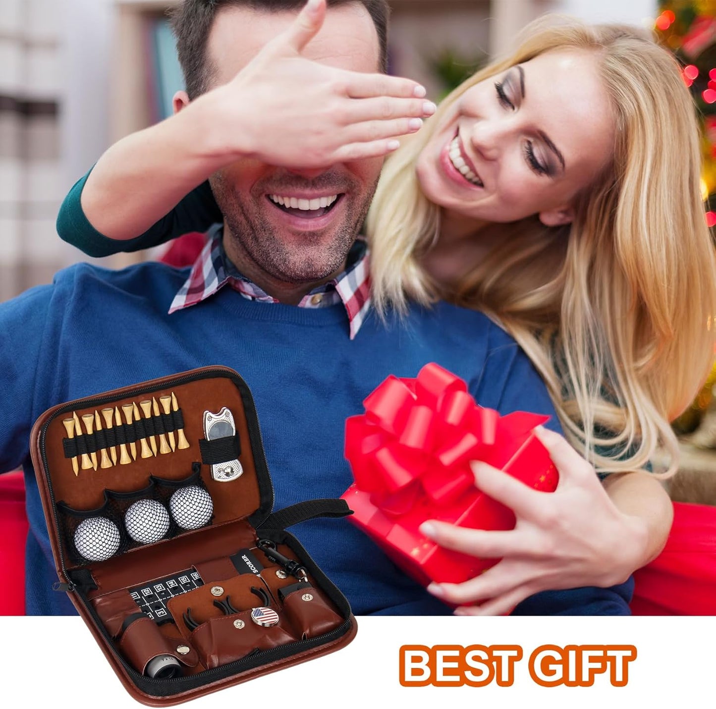 Golf Accessories Kit, Golf Stuff Set with Leather Case, Golf Balls, Golf Tees, Golf Brushes, Rangefinder, Scorer, Ball Marker, Golf Clips, Golf Divot Tool, Golf Gifts for Men Women Golfers