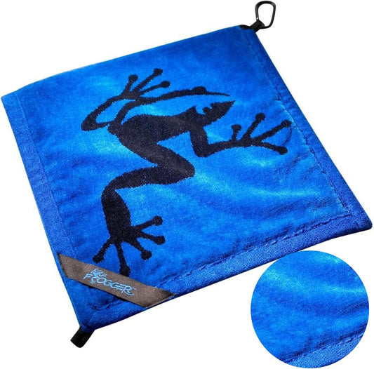 Frogger Amphibian 2-in-1 Golf Towel with Wet and Dry Technology, Blue/Black, Premium Golf Bag Accessory with Carabiner Clip, Ultra Absorbent, for Golf Dads
