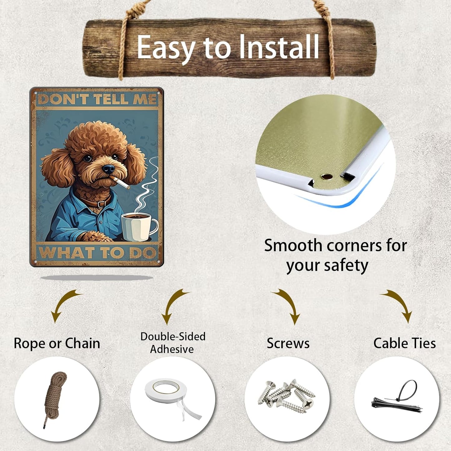 Poodle Dog Vintage Tin Metal Sign Don'T Tell Me What To Do Poster Wall Art Decoration For Home Coffee Shop Garden Kitchen Poster 12x16 Inch