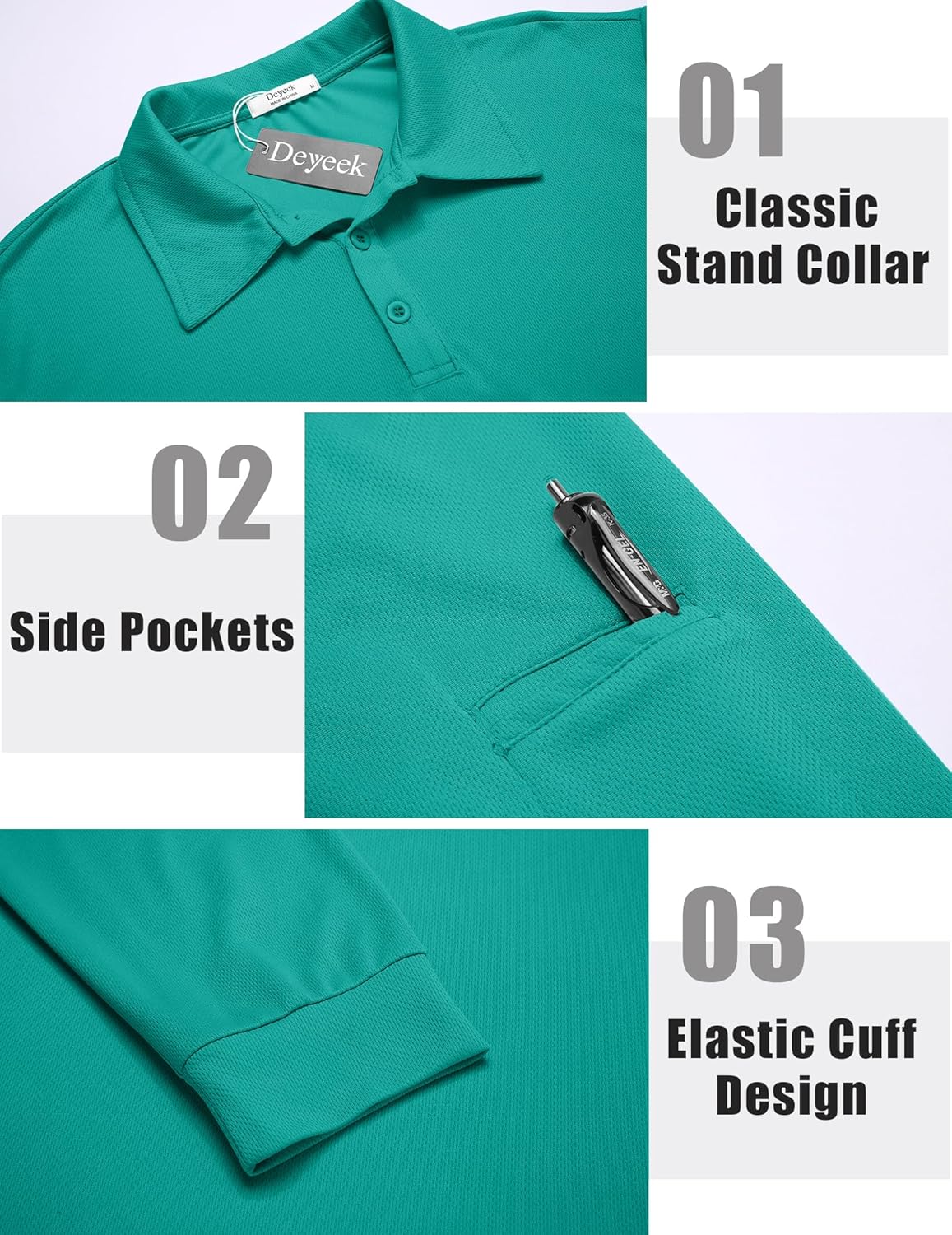 Deyeek Men's Polo Shirts Long Sleeve Golf Polo Shirts for Men Quick Dry UPF 50+ Sun Protection Polos Casual Collared Shirts