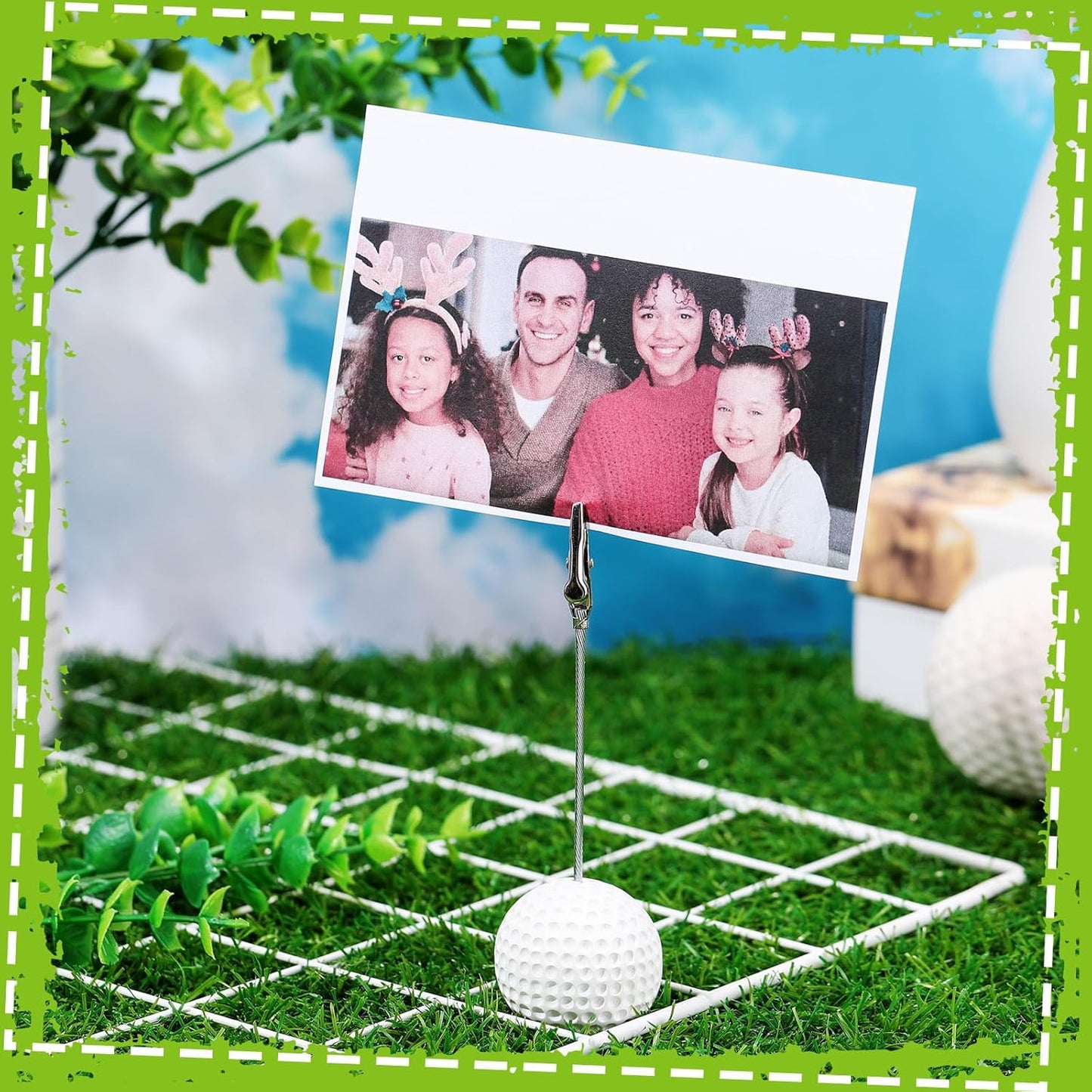 Jetec 12 Pcs Resin Sports Ball Base Memo Clips with Alligator Wire Table Number Card Place Holders Photo Stand for Office Menu Wedding Party Events Decoration(Golf)