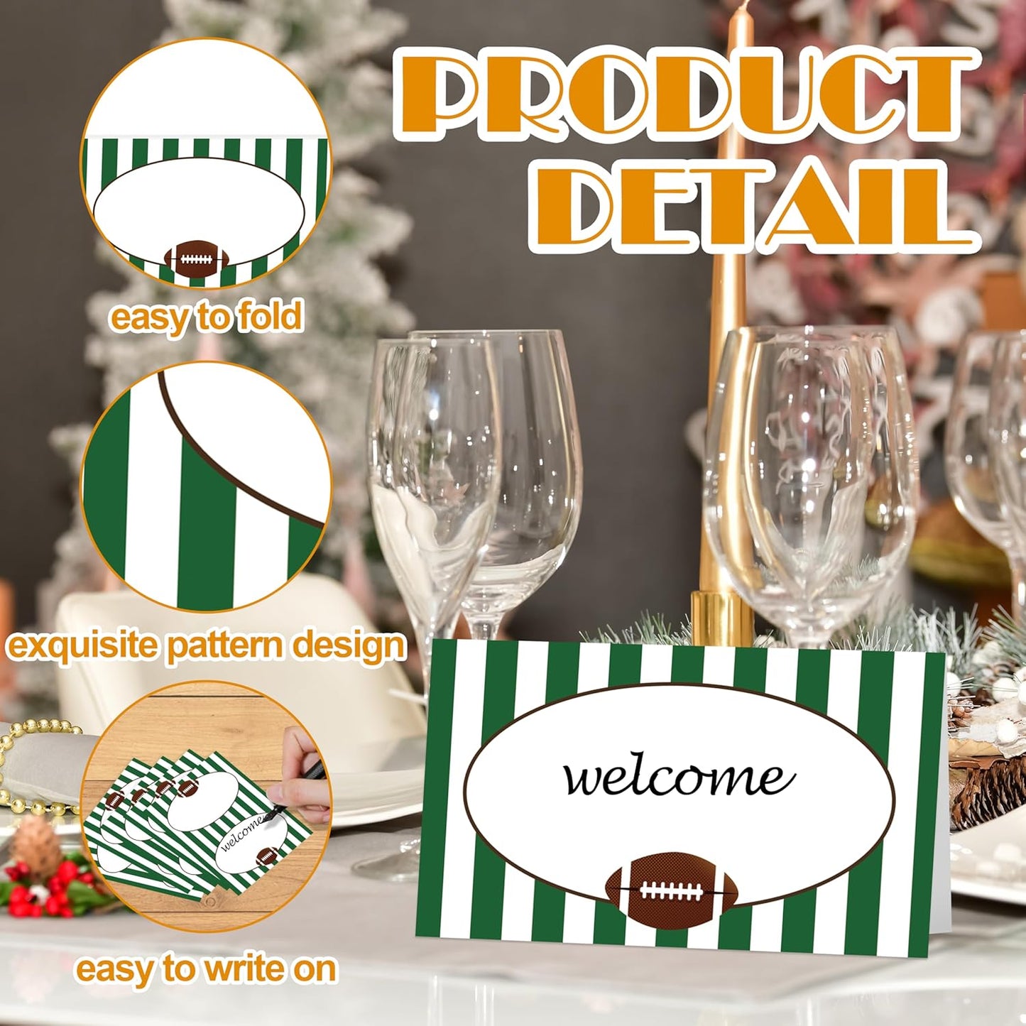 Football Place Cards, Football Table Place Cards For Table Setting, Sports Themed Name Cards For Birthday Party Baby Shower Sprts Party, 25 Cards Included -05