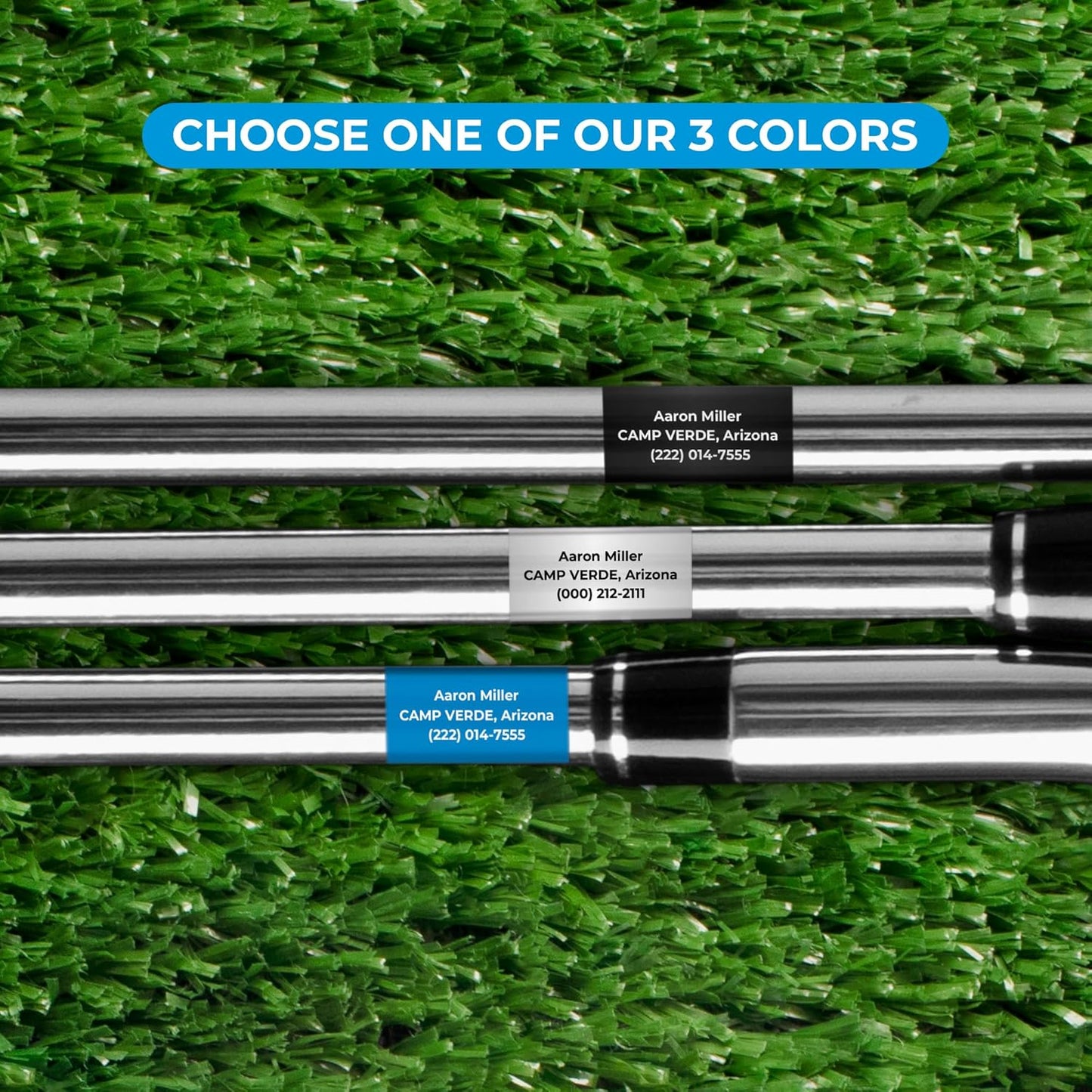 EGD Custom Golf Club Name Stickers | Personalized Waterproof Vinyl Labels for Golf Accessories | Customizable Tags for Golf Bag, Clubs & More | 3 Colors & Multiple Pack Sizes