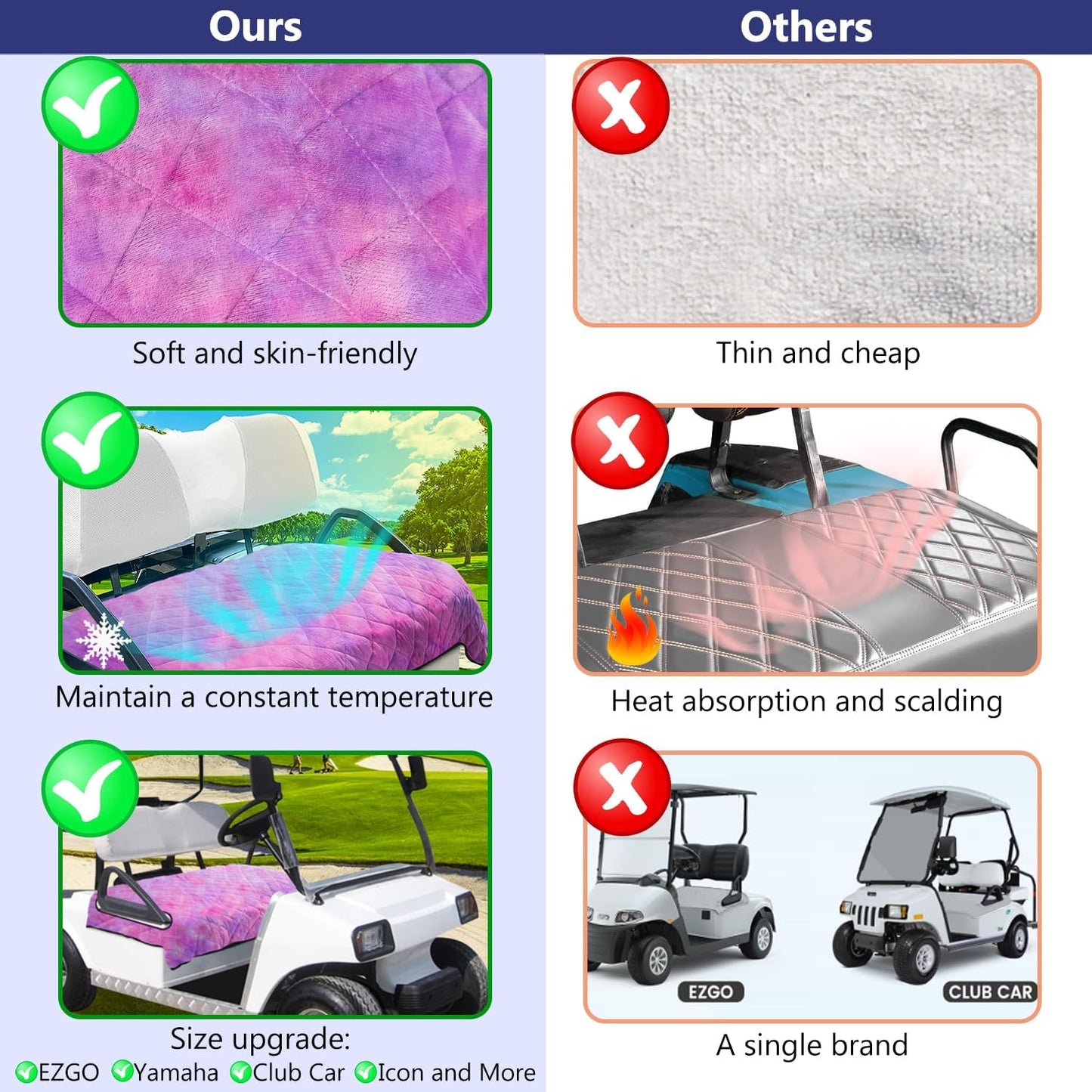 YOKYHOM Golf Cart Seat Covers, Golf Cart Seat Blanket, Bright and Unique Colors, Soft and Comfortable, Suitable for EZGO, Yamaha, Club Car and Other Two-Seat Golf Carts, 51" x 30", Pink Purple