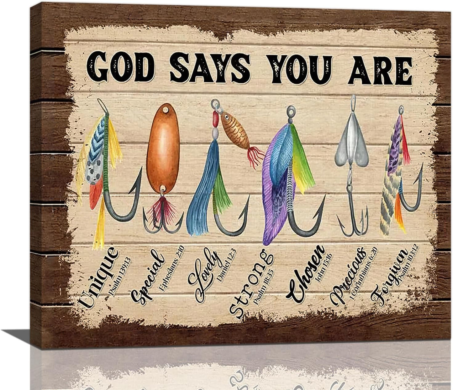 Fishing Wall Art, Fish God Says You Are Pictures Wall Decor Coastal Canvas Prints Framed Artwork Paintings Home Office Decorations For Bathroom Bedroom Living Room Kitchen 24l X 20w