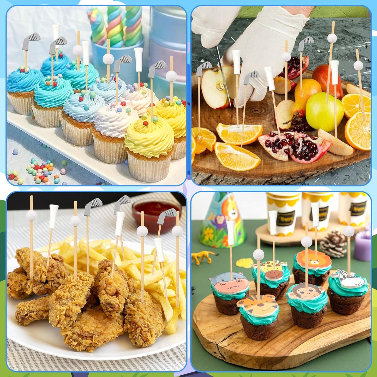 300Pcs Golf Cocktail Picks, Golf Toothpicks Skewers Fruit Picks Decorative Toothpicks for Appetizers Cocktail Garnish Sports Party Supplies