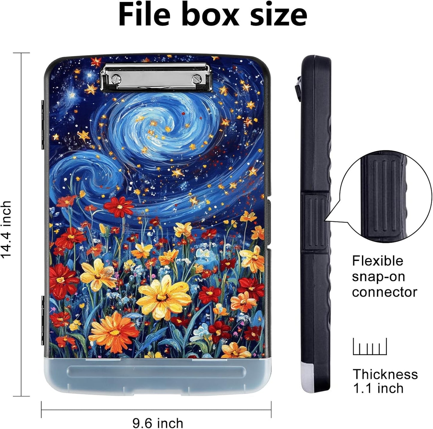 Clipboard with Storage - Large Capacity,Nursing Clipboard with Pen Holder,Heavy Duty,Plastic Side-Opening Folder for Teacher,Nurse - Flowers Under Starry Night
