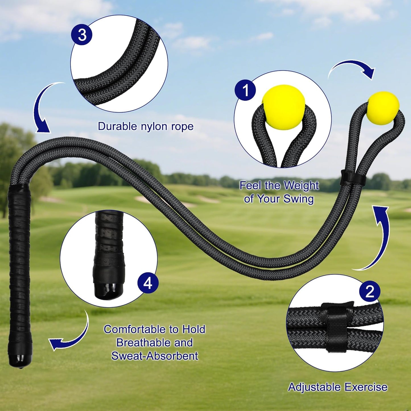 Golf Rope Swing Trainer, Golf Swing Training Aid to Improve Speed, Accuracy, Rhythm, Flexibility and Strength, Portable Golf Training Tool for Indoor/Outdoor Practice