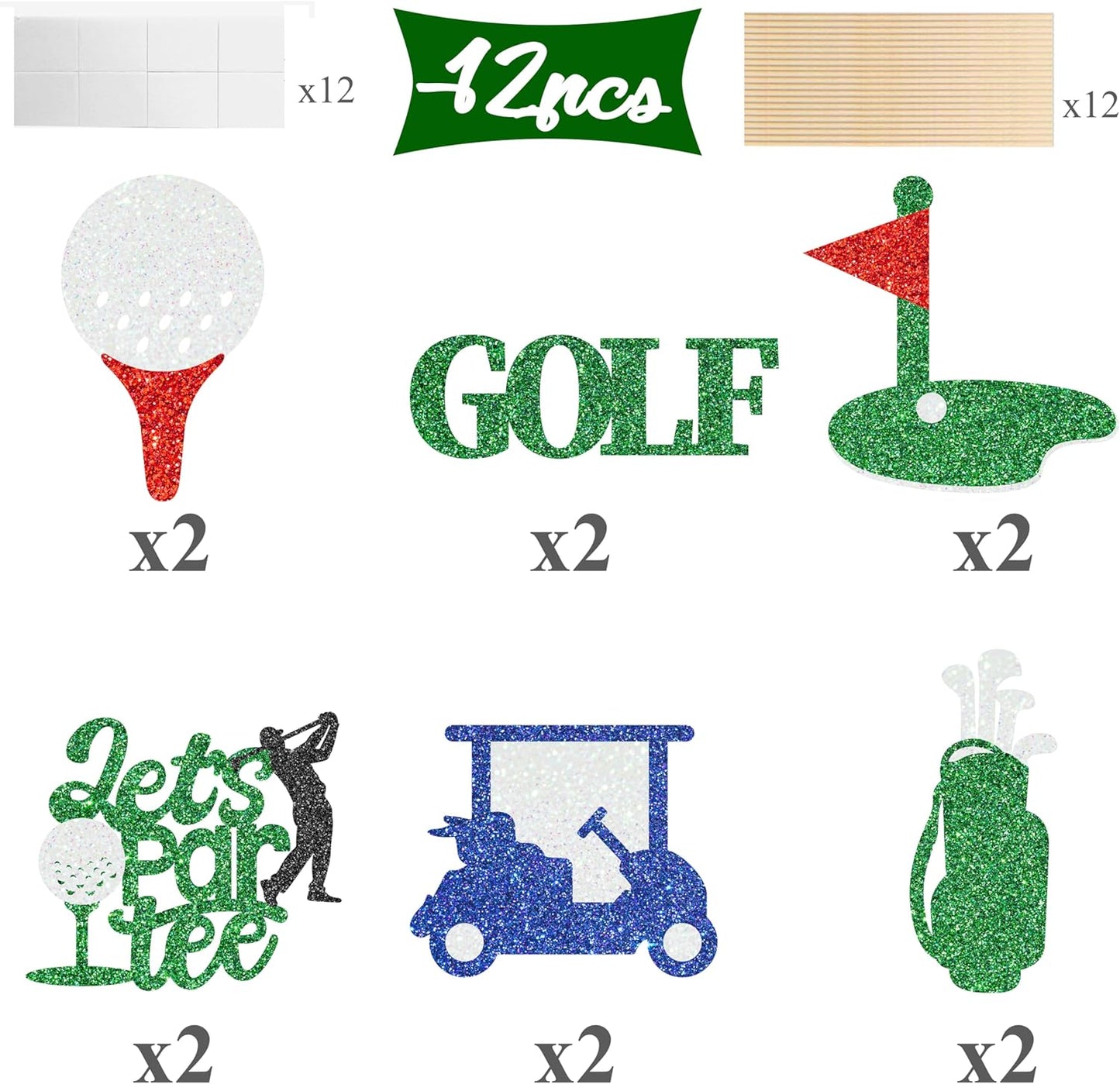 12Pcs Golf Party Centerpiece Sticks Glitter Golf Birthday Party Table Toppers Golf Centerpiece Decorations for Golf Sport Theme Baby Shower Supplies