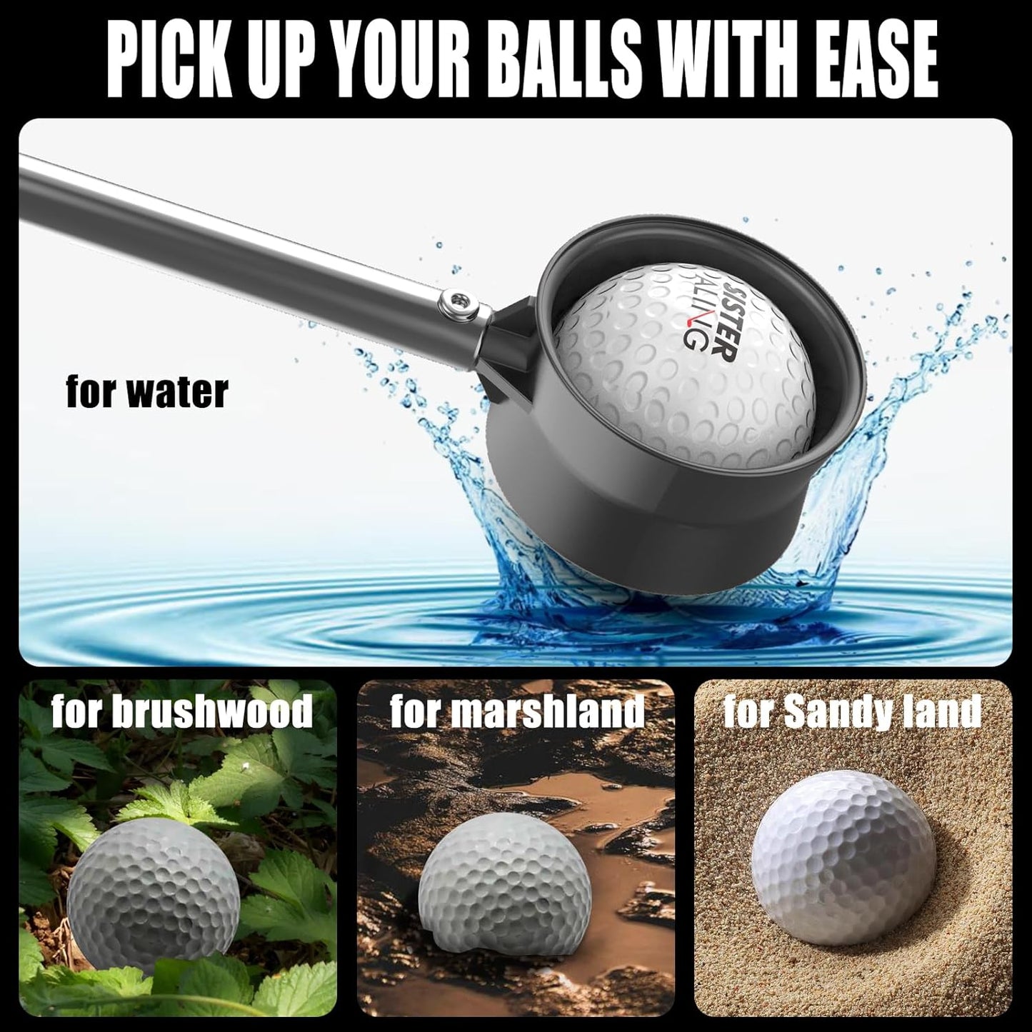 9ft/12ft Water Telescopic Golf Ball Retriever，Classic and Durable Stainless Steel Picker Upper, The Best Accessory Gift for Men and Women Golfers.