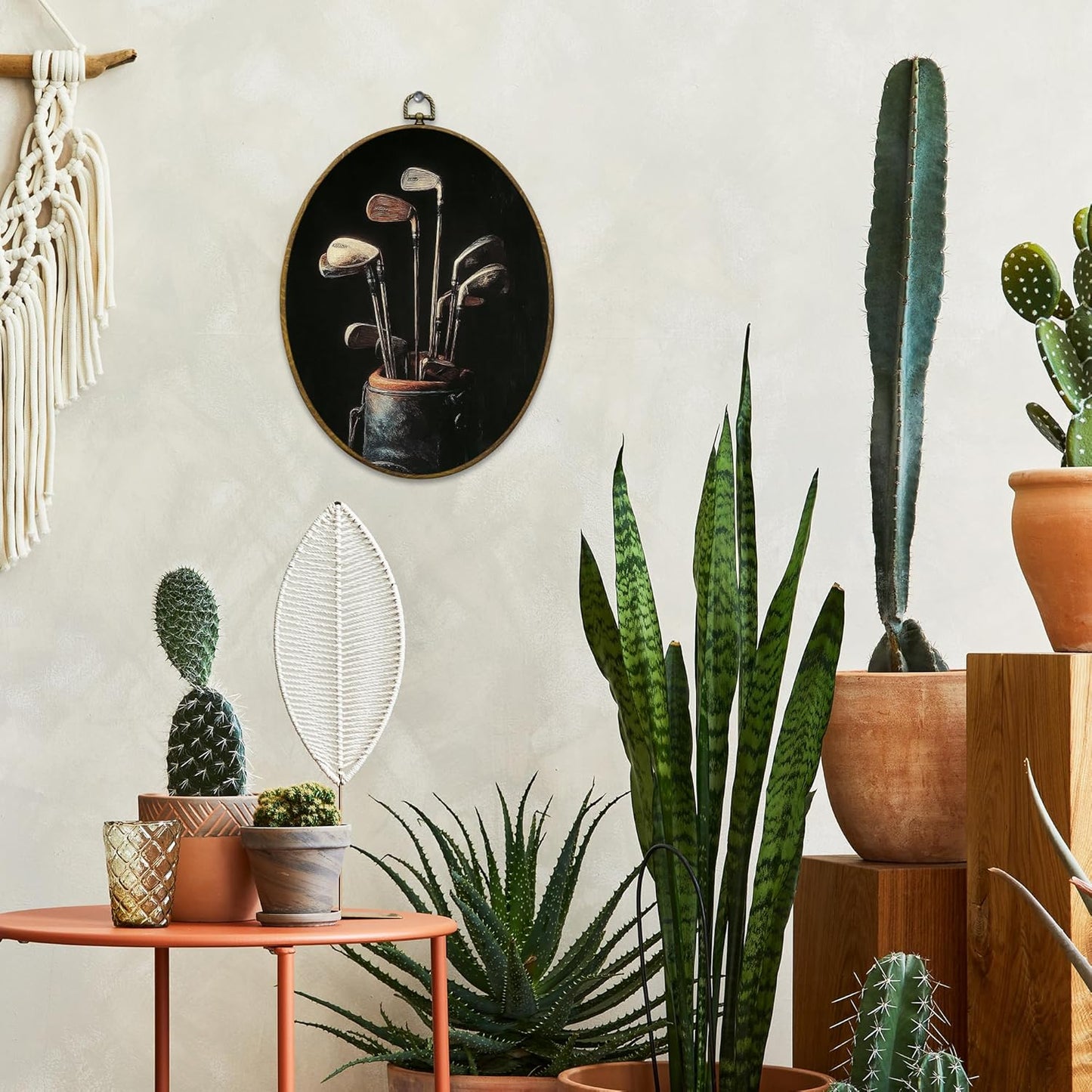 Vintage Golf Wall Art Decor, Golfing Gifts Framed Canvas Prints 8.6x11.4, Rustic Retro Classic Golf Bag Aesthetic Oval Wall Hanging Artwork Decorations for Home Bedroom Gym Man Cave Sport Room