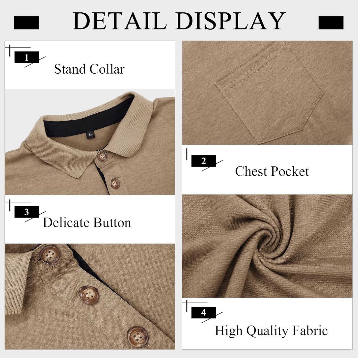 Mens Long Sleeve Polo Shirts Casual Moisture Wicking Golf Polo Shirts with Pocket