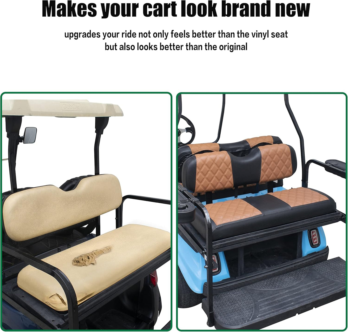 NOKINS Golf Cart Seat Covers Fit Club Car Precedent/DS/EZGO RXV/TXT/Yamaha Drive Aftermarket Standard Rear Seat Cushion, No Stapler, Multiple Colors&Breathable (Brown&Black)