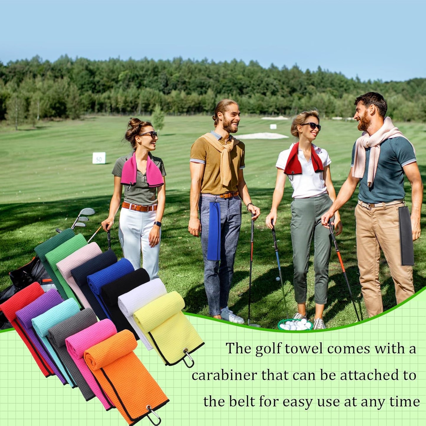 Batiyeer Golf Towels Bulk for Bags 16'' x 24'' Microfiber Waffle Pattern Golf Towels Trifold with Clip for Hiking,Tournament, Yoga