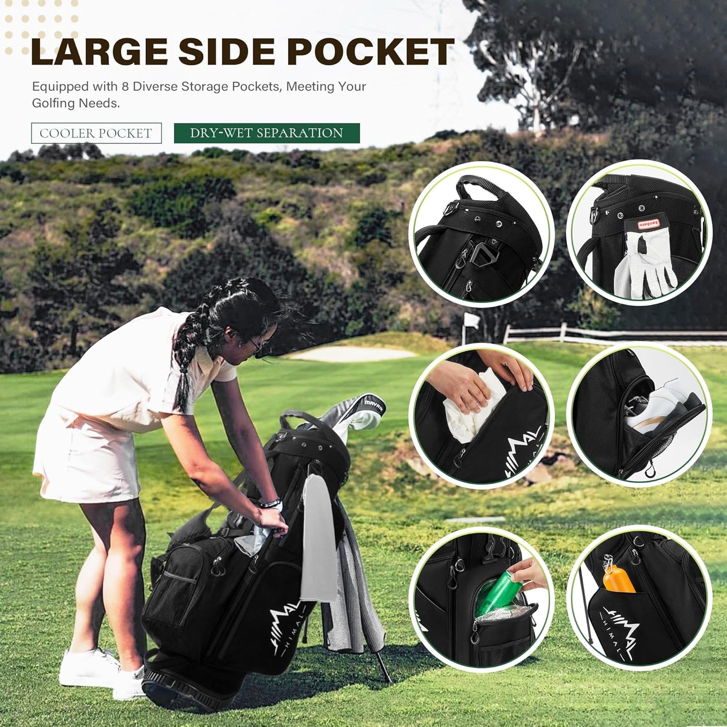 Golf Stand Bag with 7 Way Top Dividers, Lightweight Golf Bags for Men Women with Multiple Pockets, Dual Straps