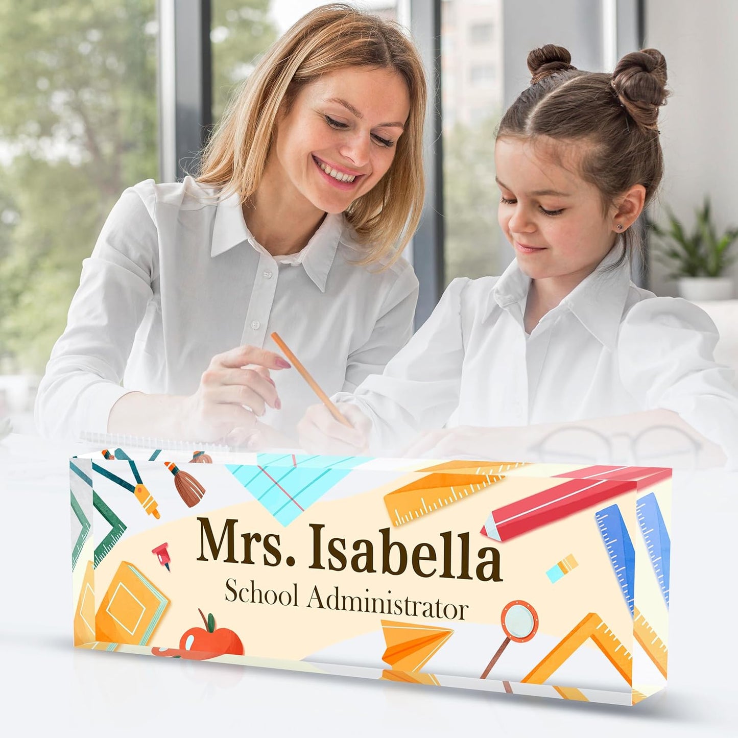 Personalized Name Plate for Desk Custom Acrylic Desk Name Plate Custom Employee Appreciation Gifts Office Gifts for Women, Men, Boss, Coworkers, Teacher, Nurse (Teacher)