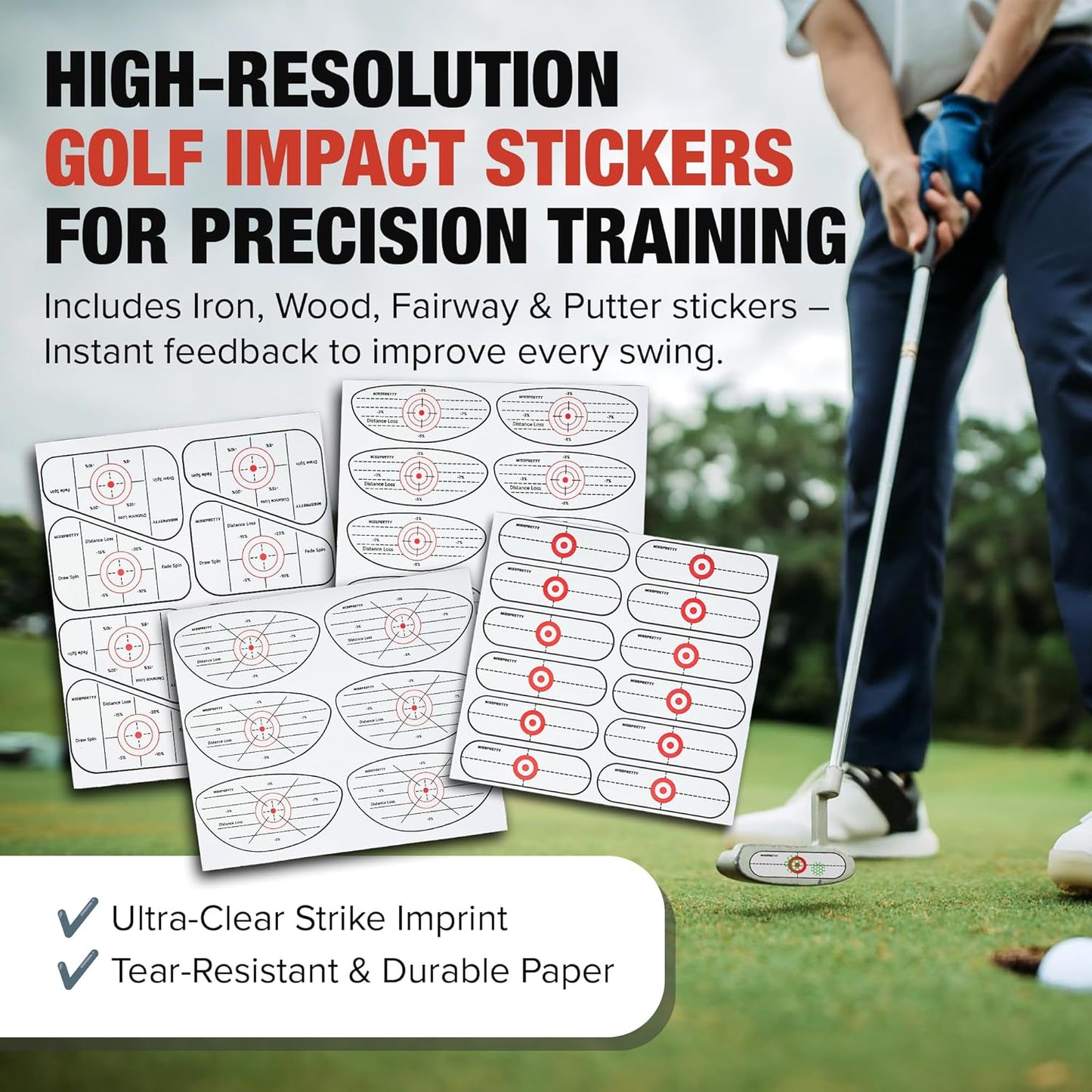 MISSPRETTY Golf Impact Tape Training aid Golf Club face Impact Stickers Can Effectively Improve Your Golf Skills Golf Impact Stickers Precise Force, Clearly Visible
