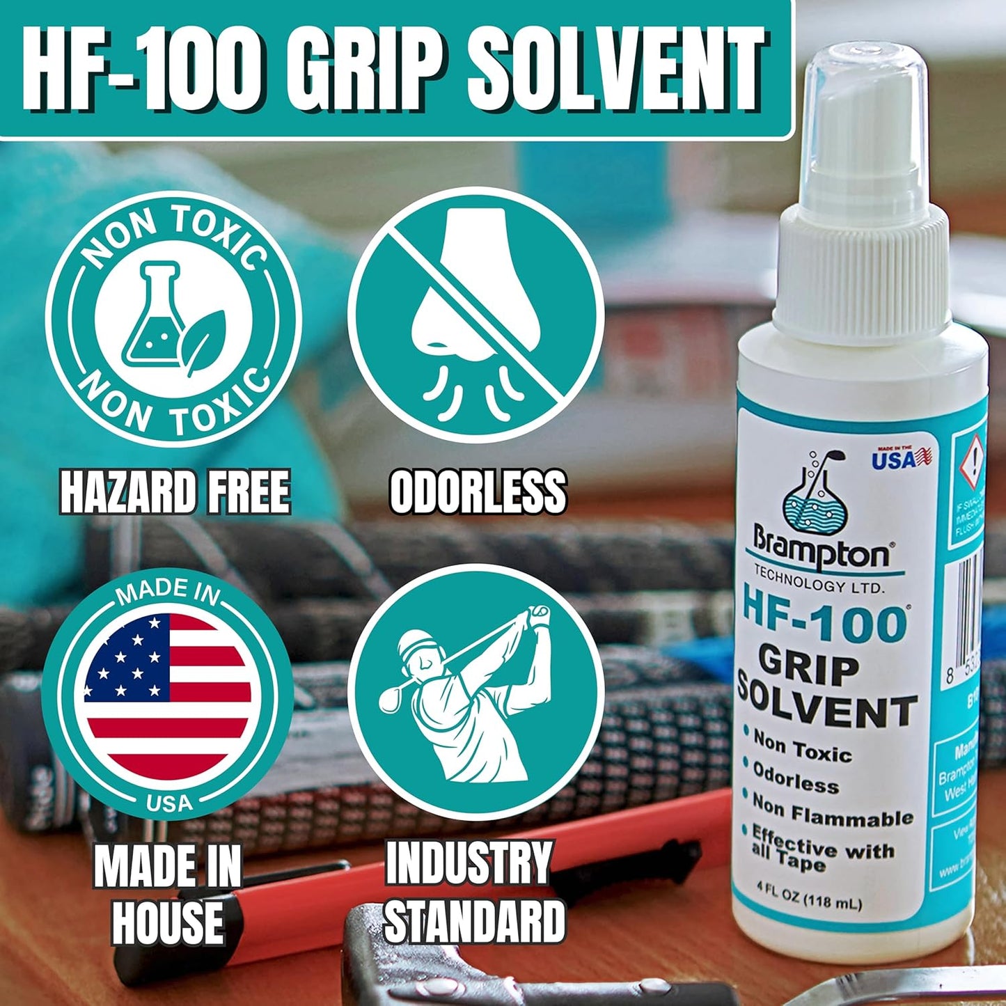 Brampton HF-100 Premium Golf Grip Solvent for Regripping Golf Clubs and Golf Grip Repair - Shake and Spray Golf Grip Solution - Non-Toxic, Non-Flammable, and Odorless Golf Grip Solvent