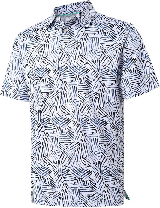 Golf Shirts for Men Dry Fit Short Sleeve Print Performance Moisture Wicking Polo Shirt